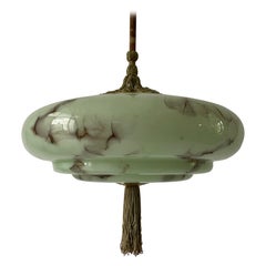Green Art Deco Style Glass Ceiling Lamp, 1950s, Germany