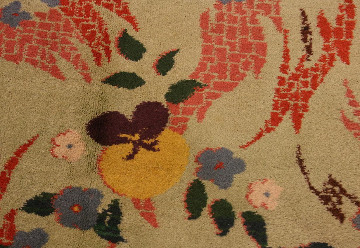Hand-Knotted Art Deco Green Turkish Rug Floral Design  For Sale