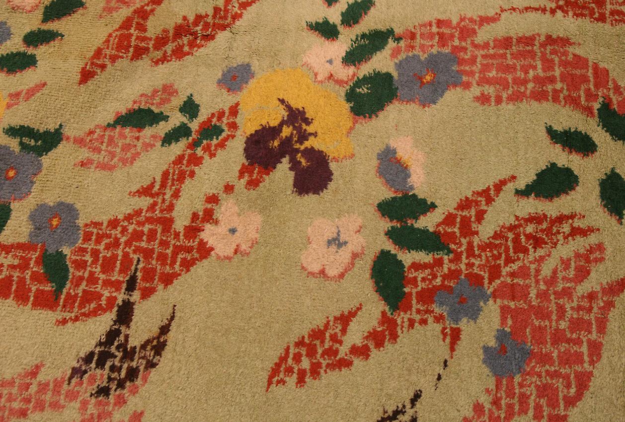 Art Deco Green Turkish Rug Floral Design  In Good Condition For Sale In Ferrara, IT