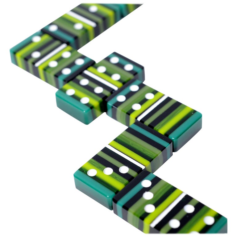 Green Art Glass Domino Barcode Collection with Wood Case For Sale at 1stDibs