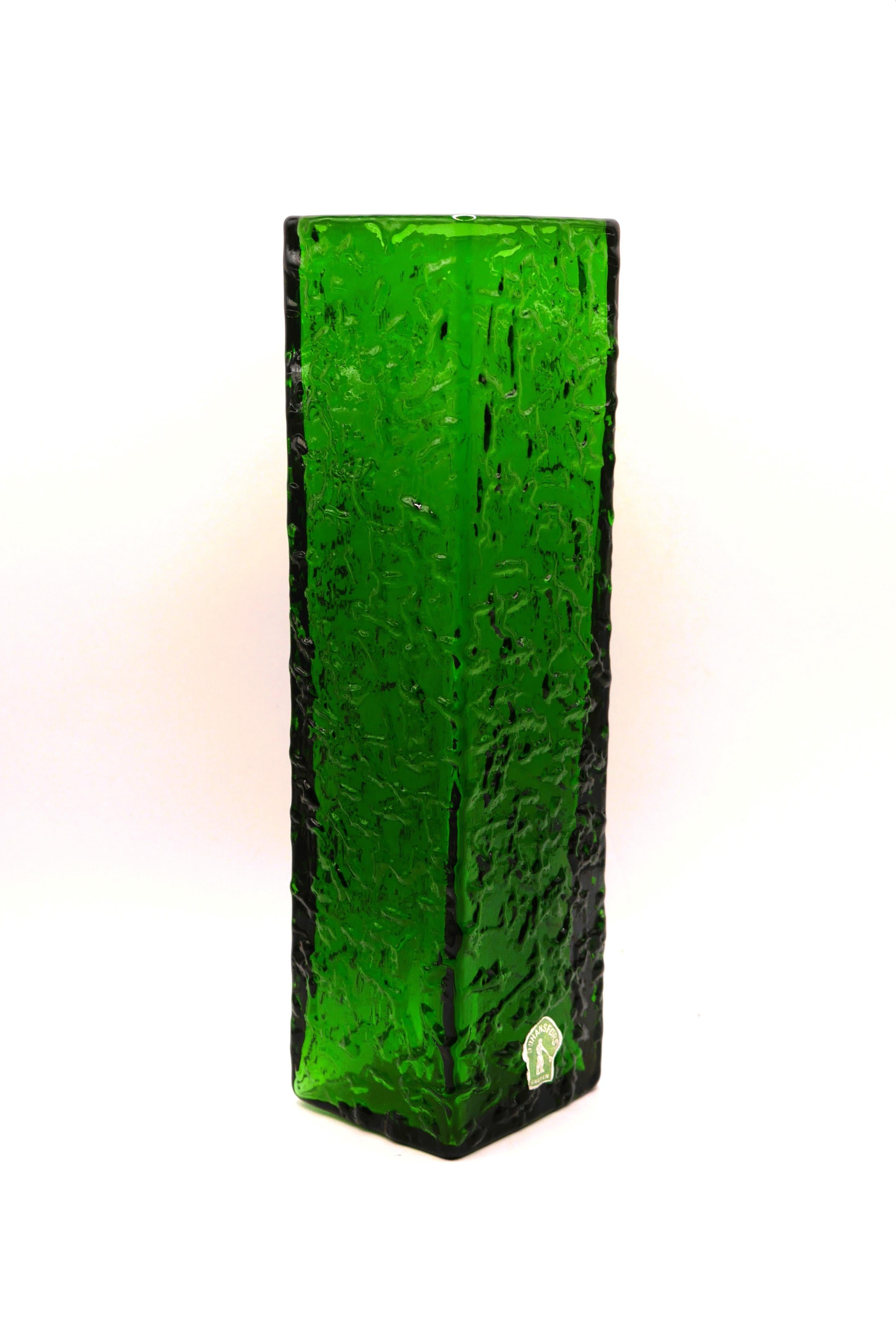 Mid-Century Modern Green Art Glass Vase by Bengt Orup for Johansfors, Sweden