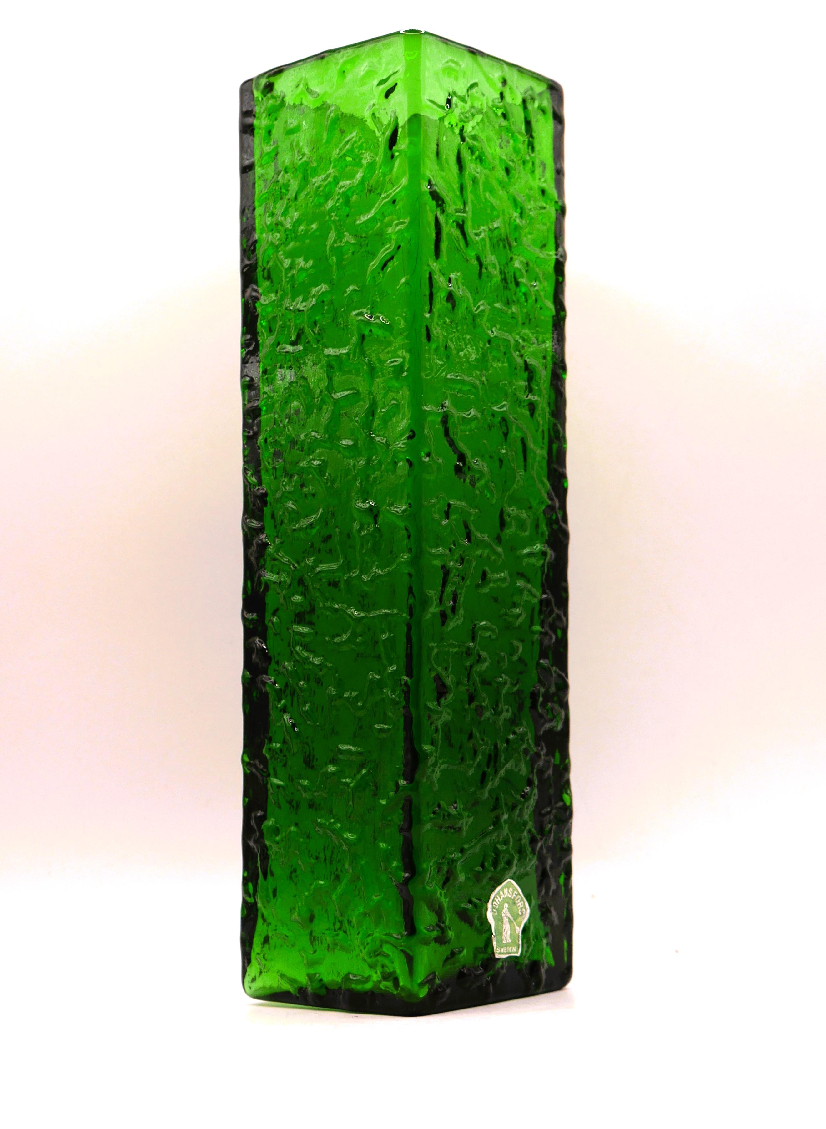 Swedish Green Art Glass Vase by Bengt Orup for Johansfors, Sweden