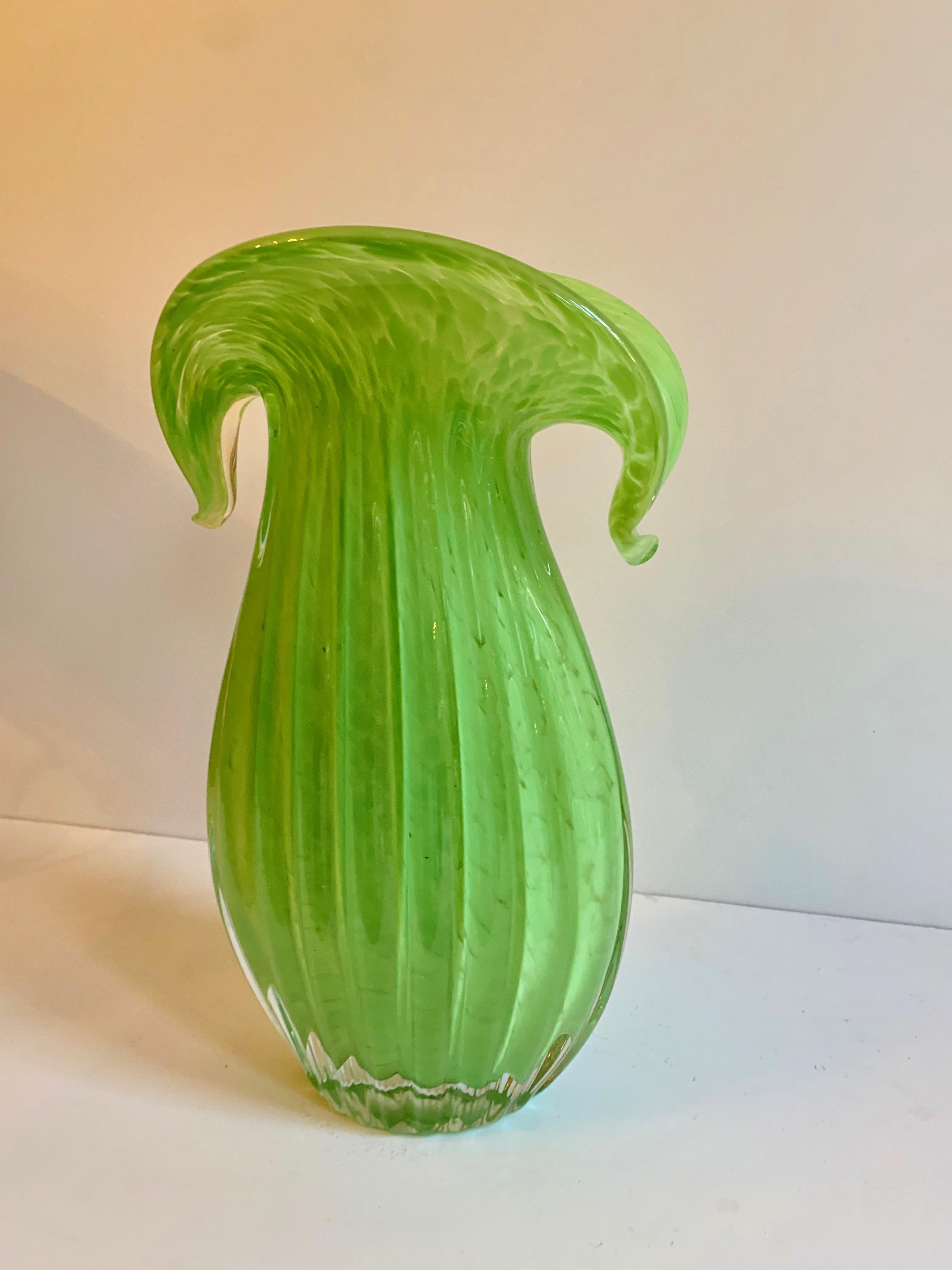 Mid-Century Modern Green Art Glass Vase