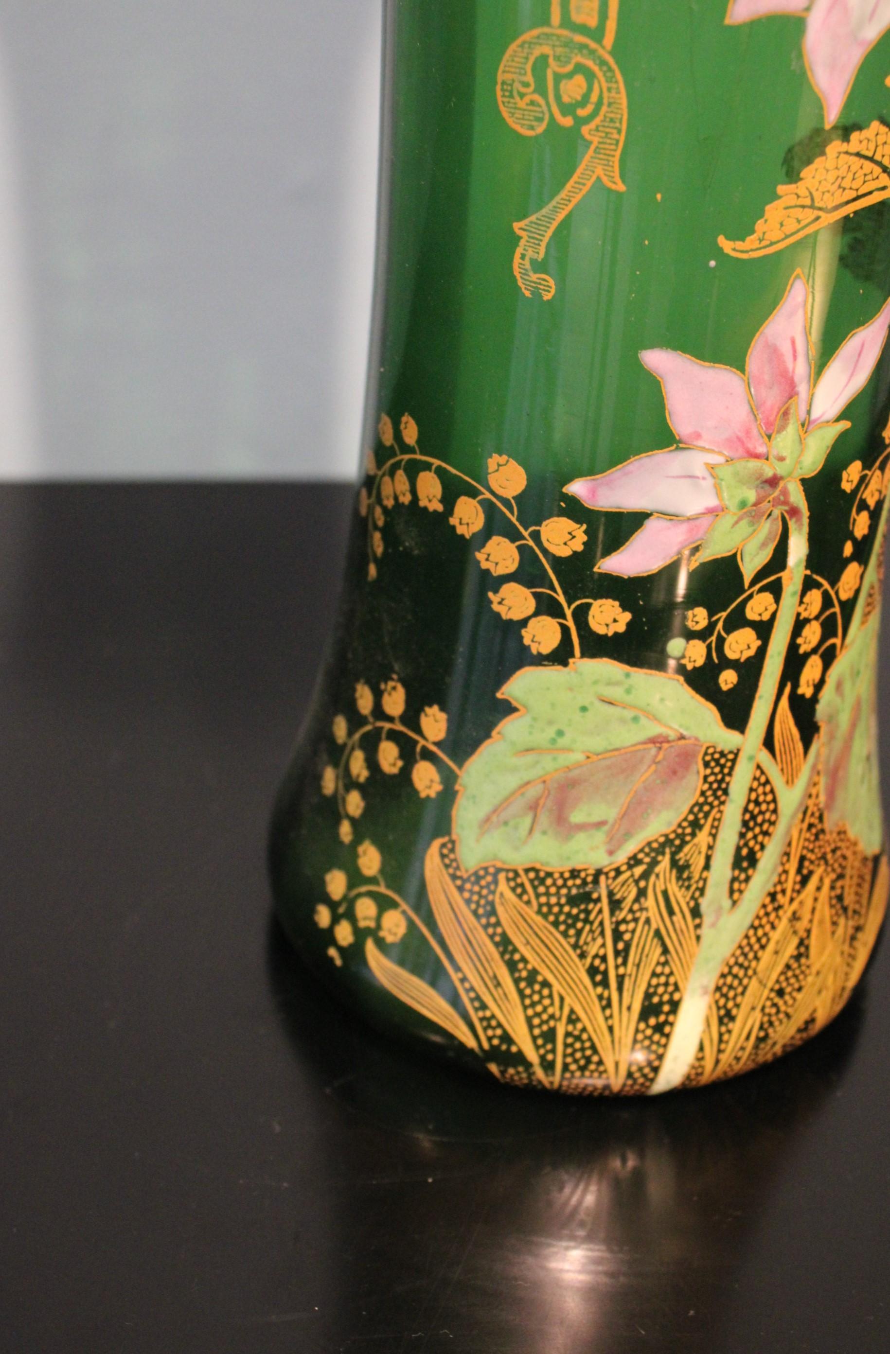 Grüne Vase aus Jugendstilglas, Legras zugeschrieben (Art nouveau) im Angebot