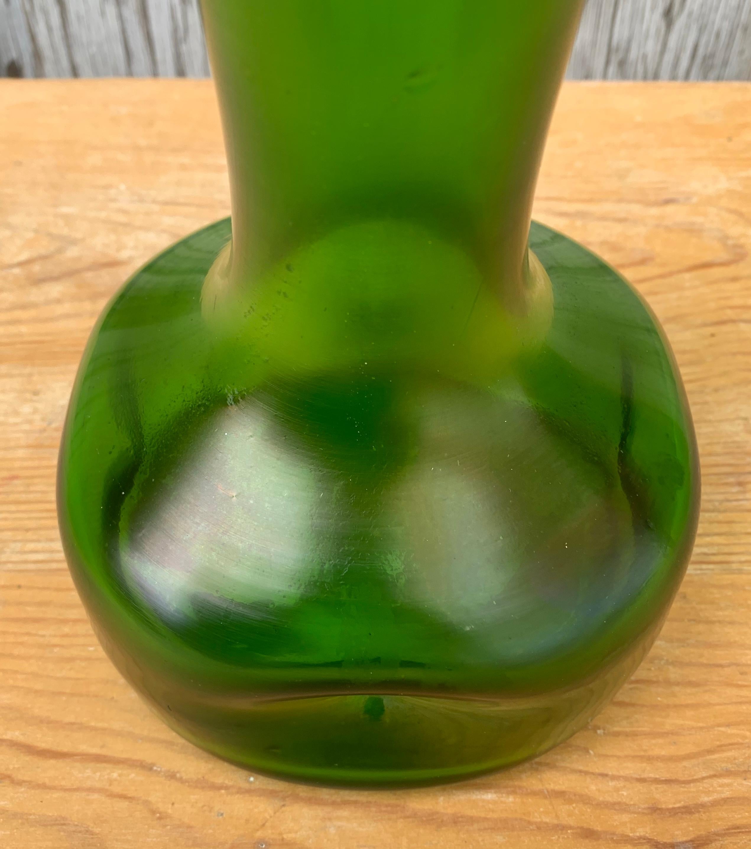 Green Art Nouveau Glass Vase, French, Early 1900 4