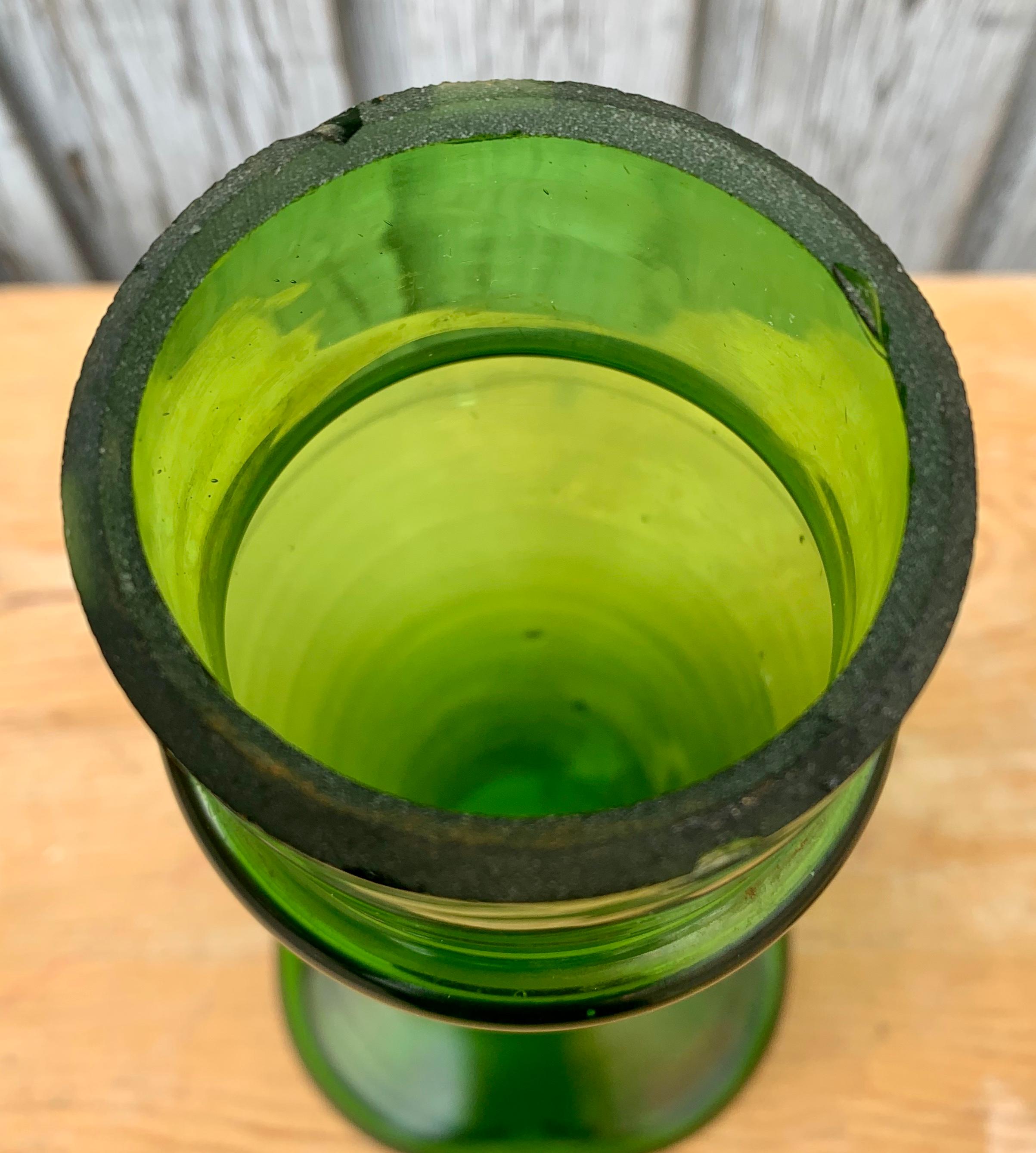 Green Art Nouveau Glass Vase, French, Early 1900 5