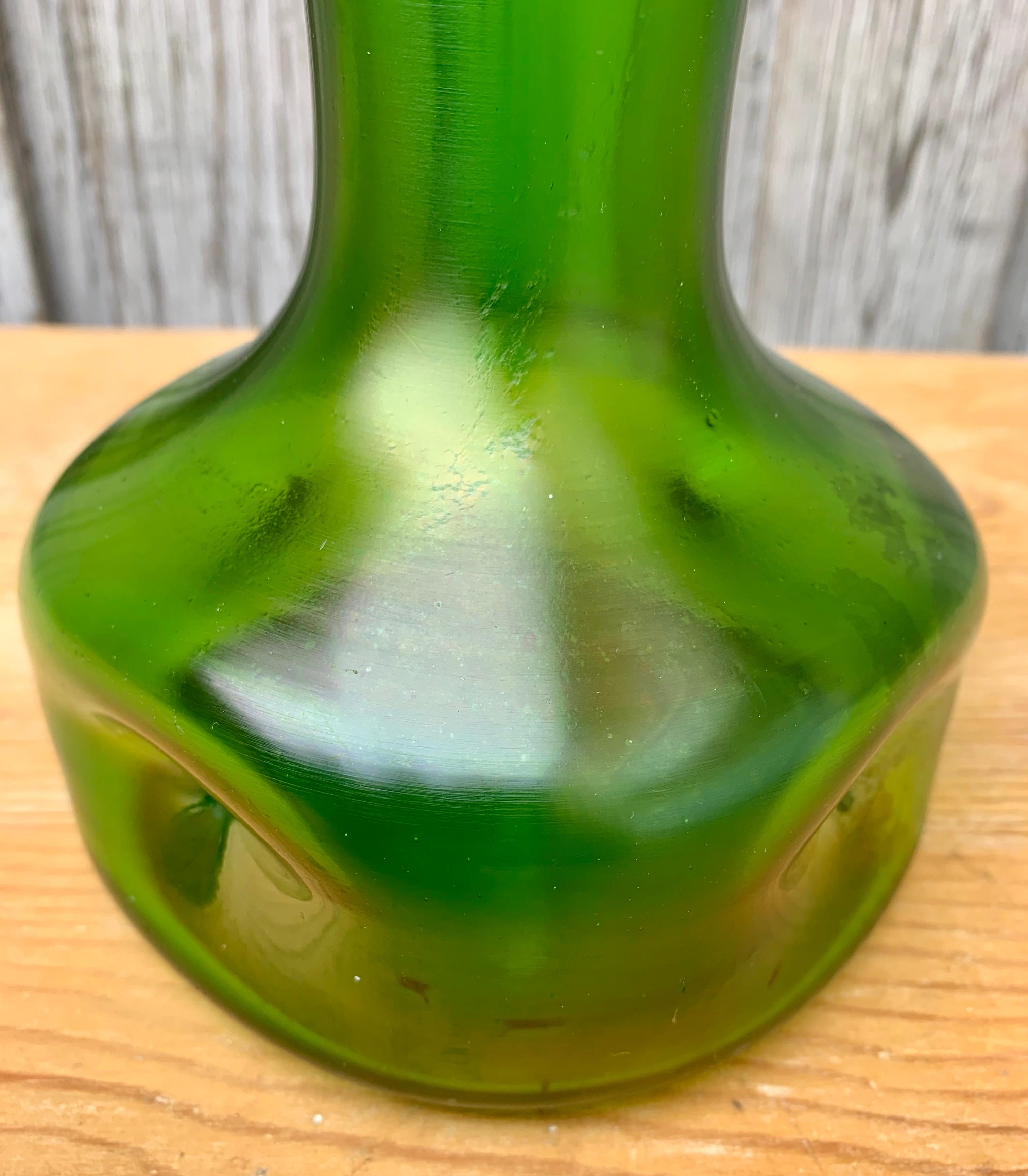 Green Art Nouveau Glass Vase, French, Early 1900 2