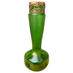 Green Art Nouveau Glass Vase, French, Early 1900