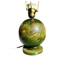 Lámpara globo decorativa de madera Art Nouveau verde con pájaros, años 20