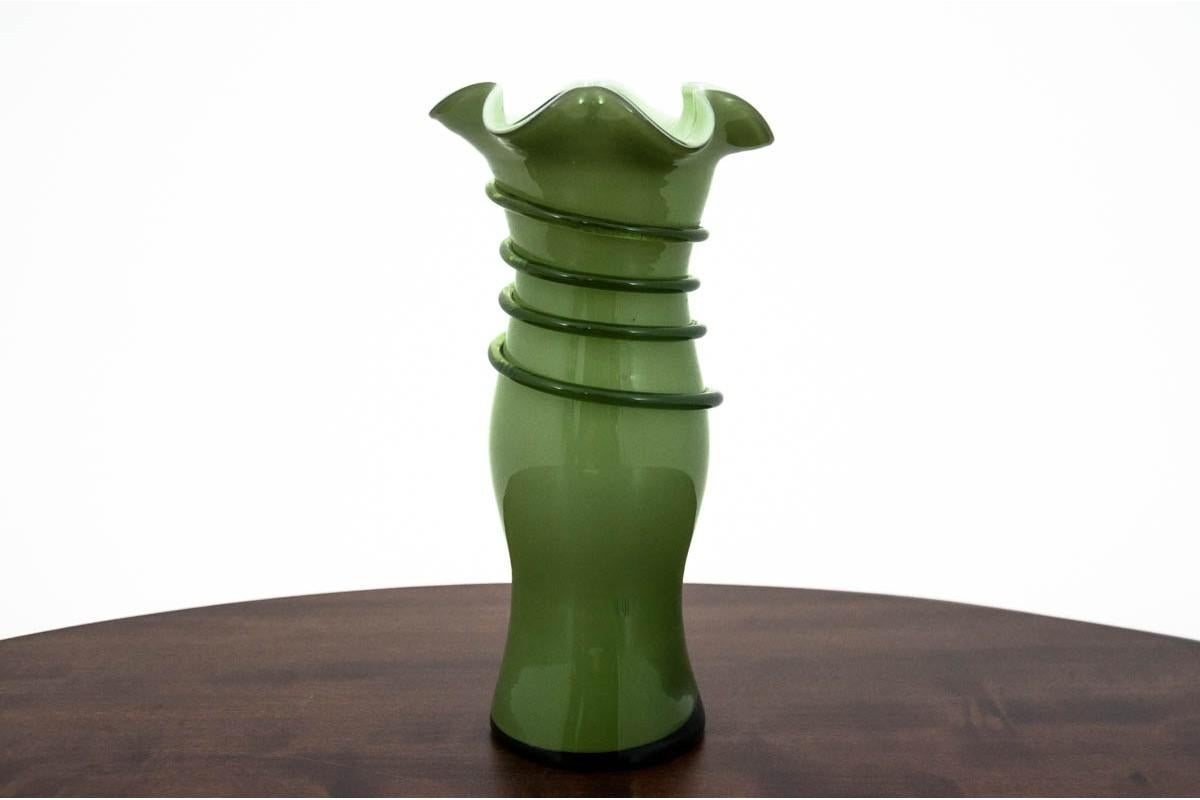 Polish Green Artistic Glass Vase, Poland, 1960s