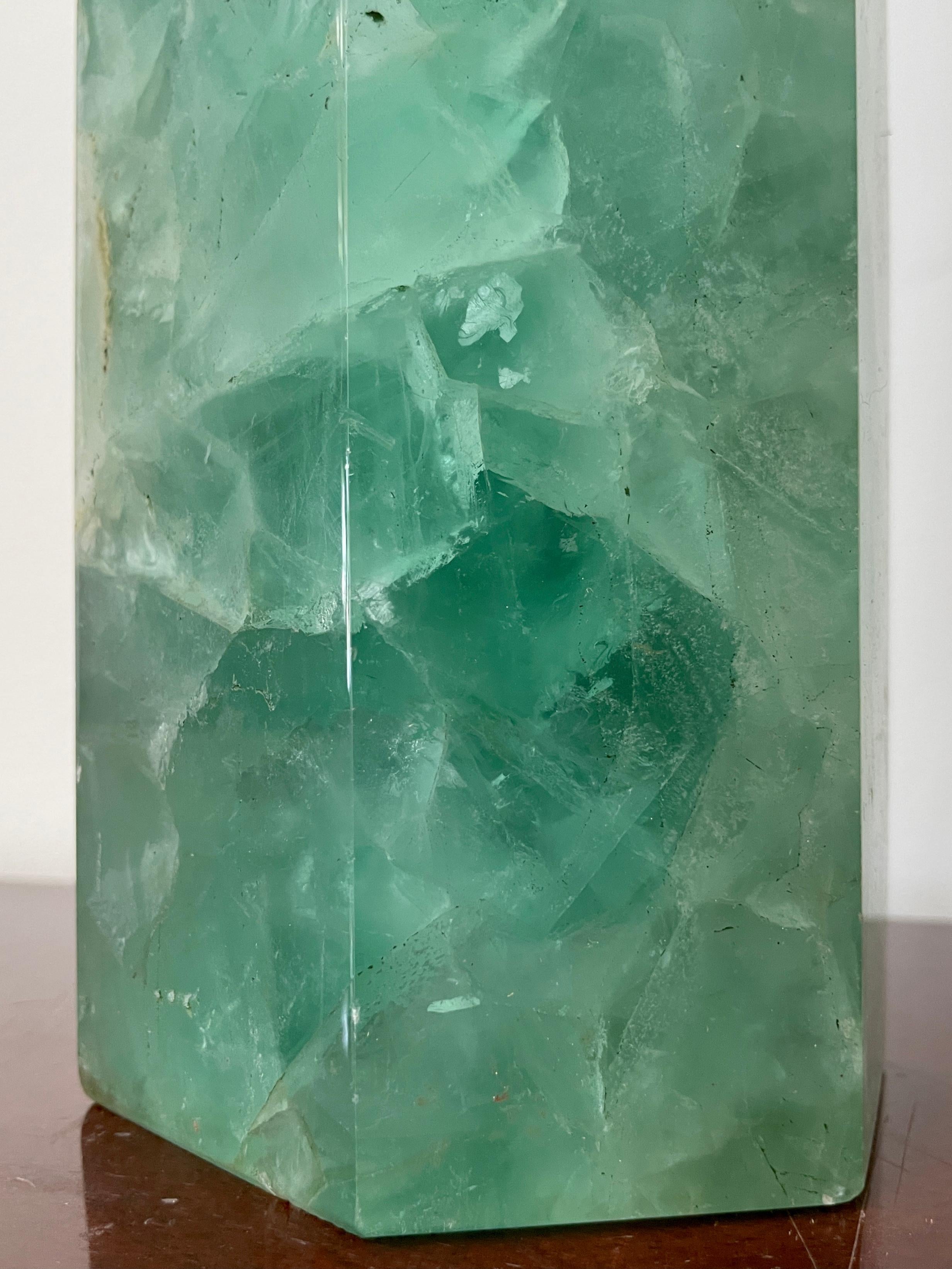 Green Asian Crystal Marble Hexagonal Obelisk For Sale 6