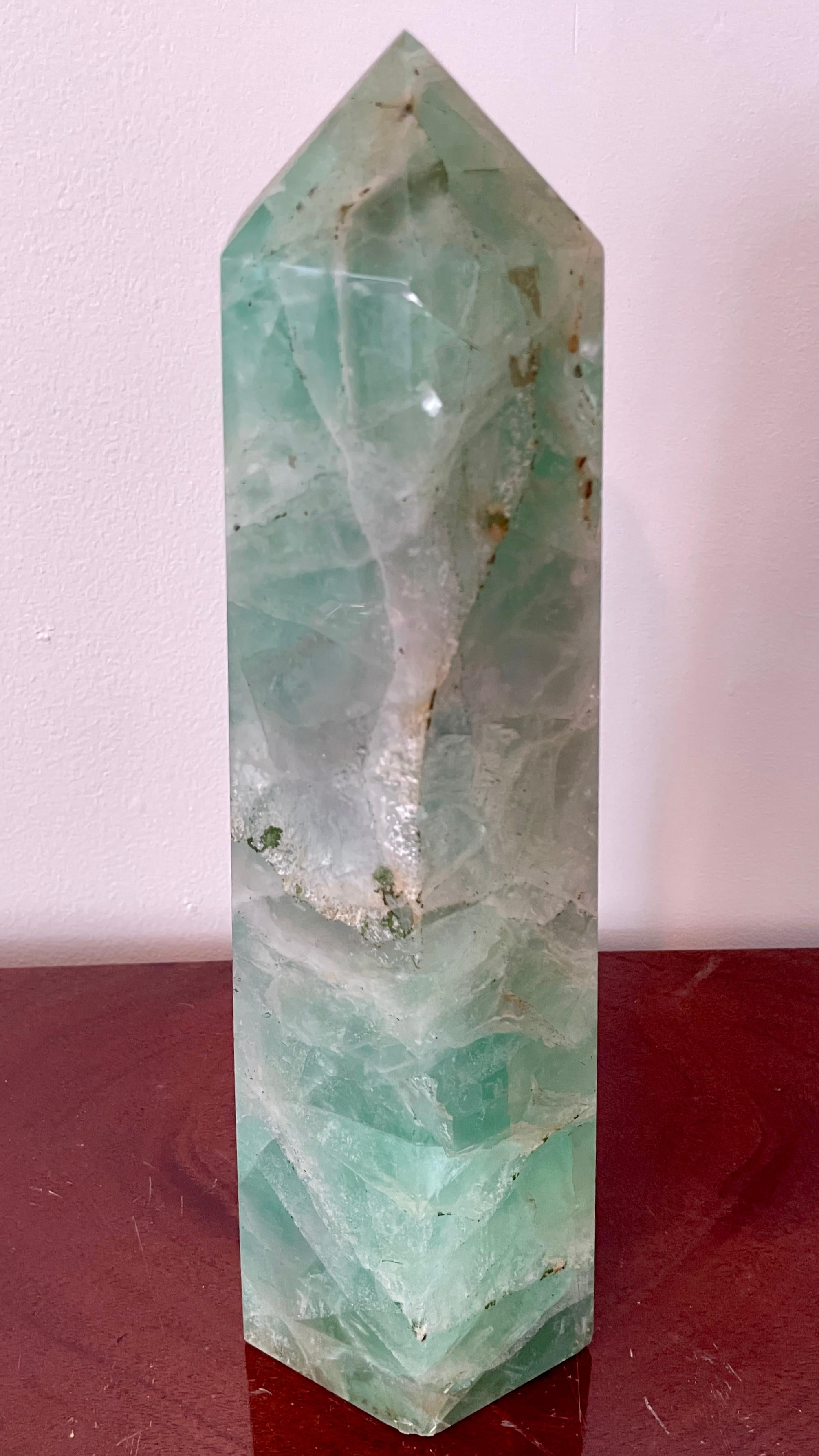Other Green Asian Crystal Marble Hexagonal Obelisk For Sale