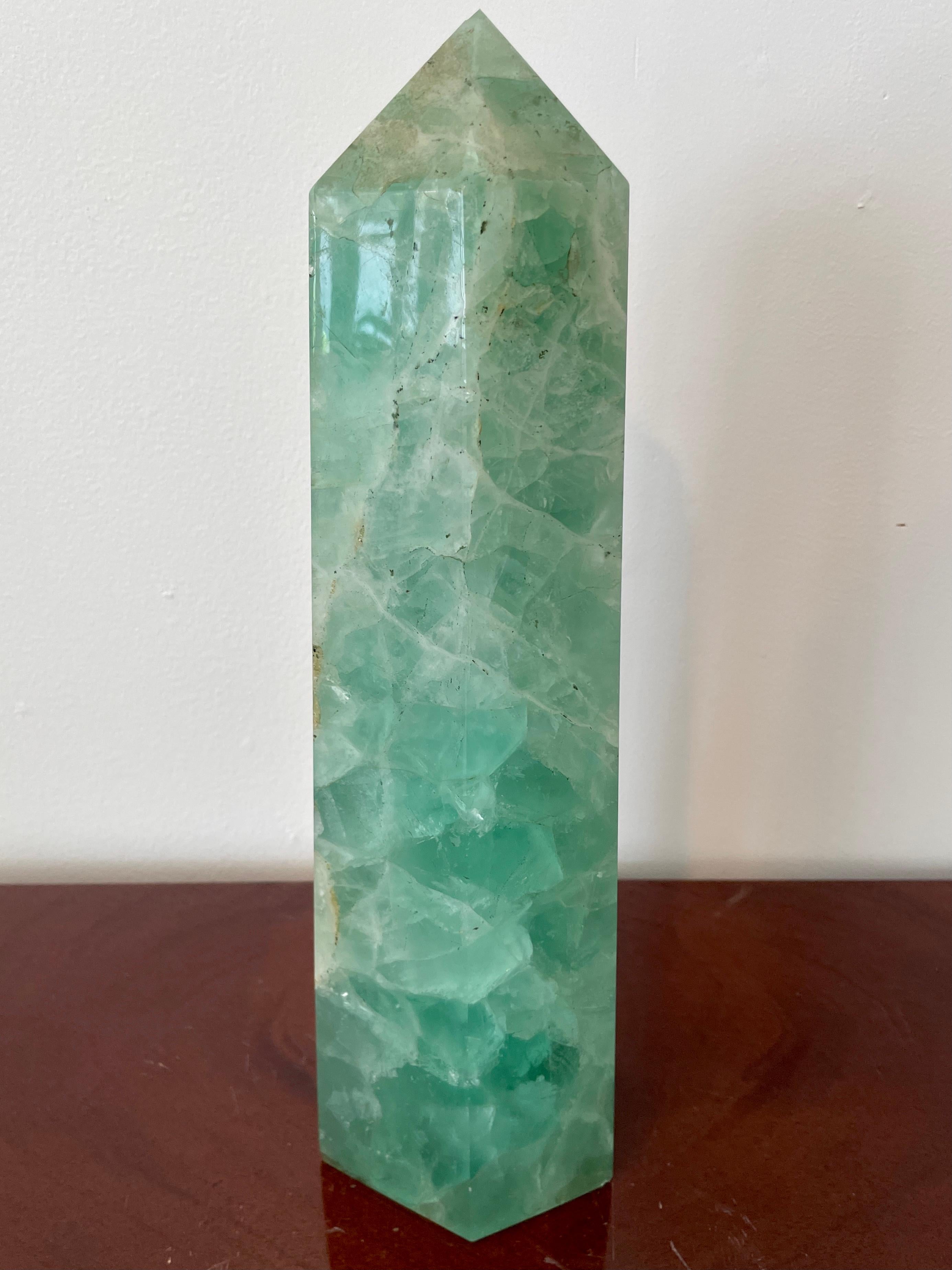 20th Century Green Asian Crystal Marble Hexagonal Obelisk For Sale