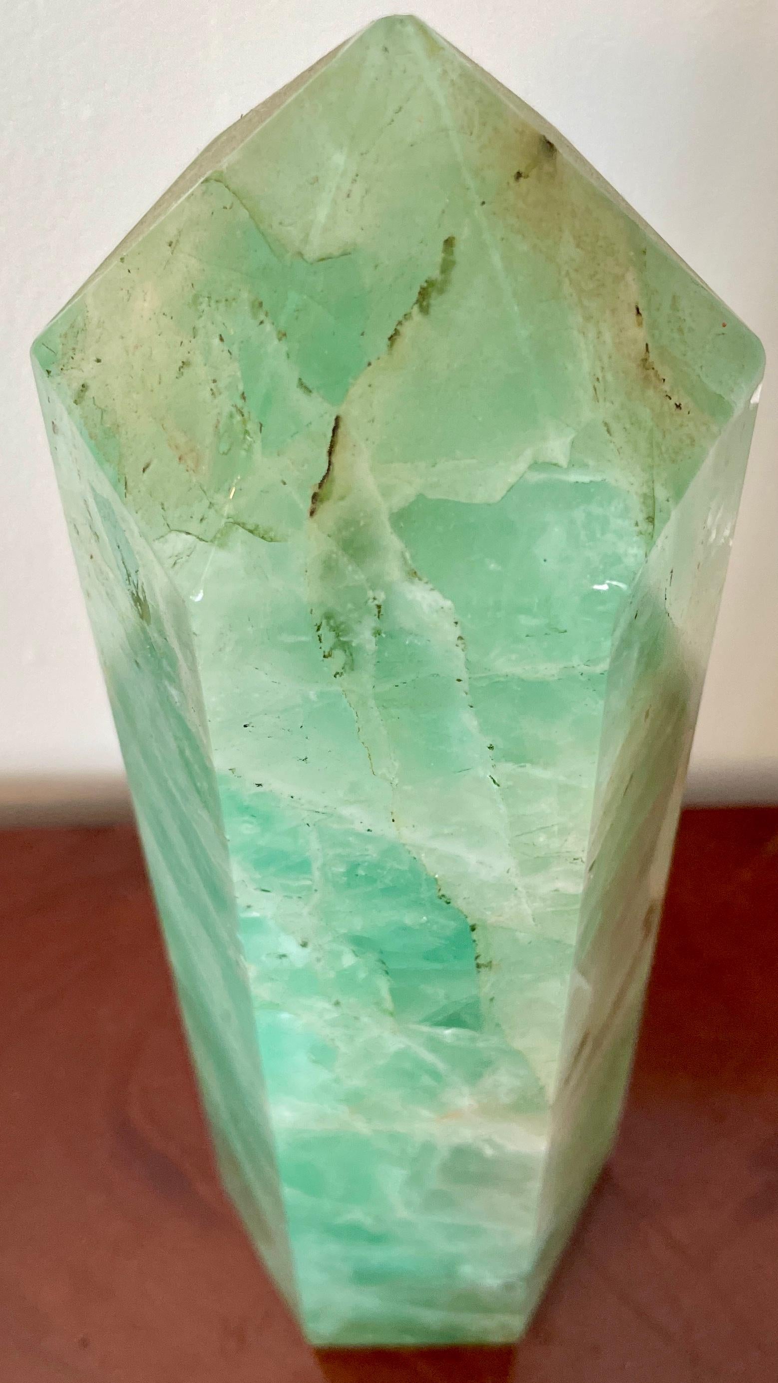 Green Asian Crystal Marble Hexagonal Obelisk For Sale 1