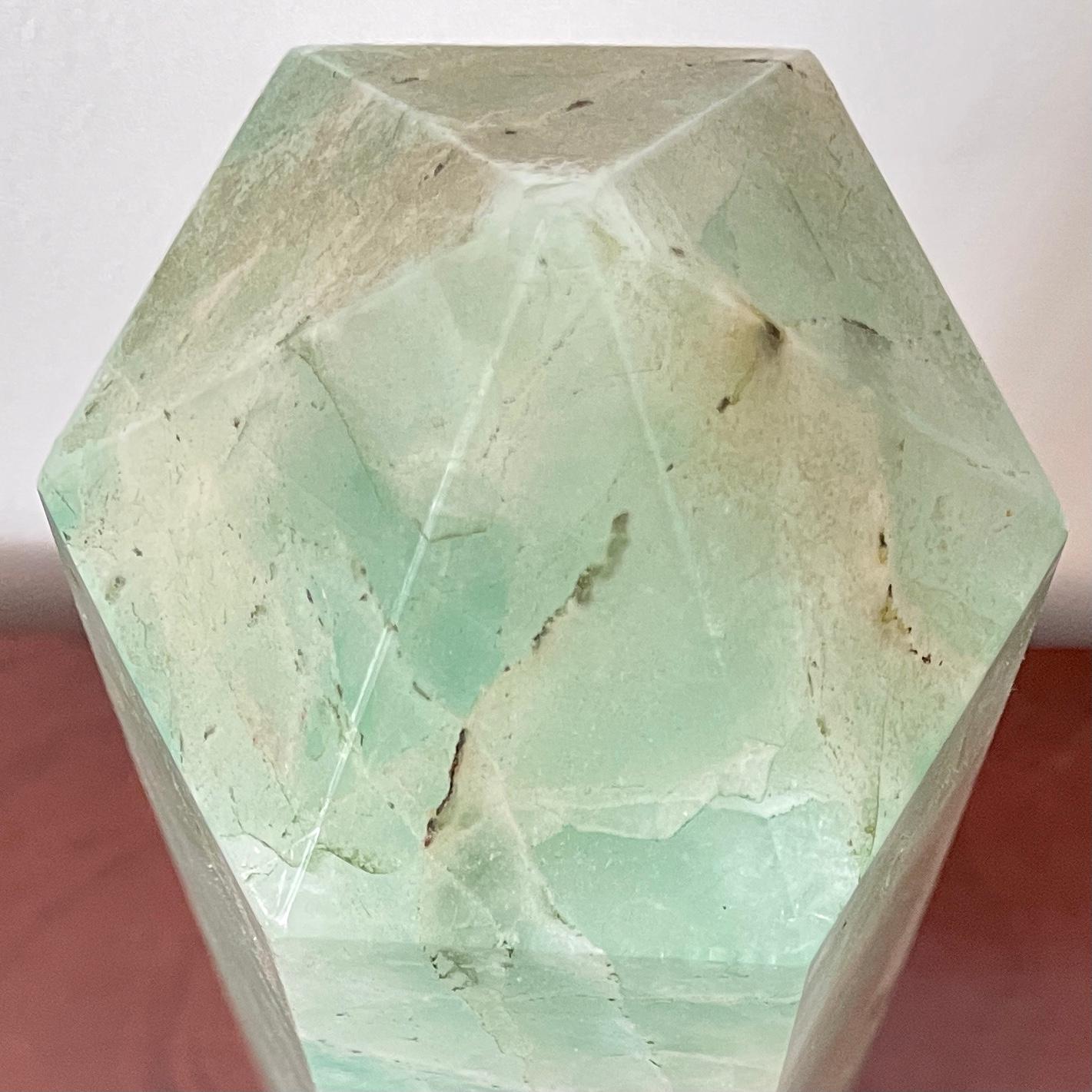 Green Asian Crystal Marble Hexagonal Obelisk For Sale 2