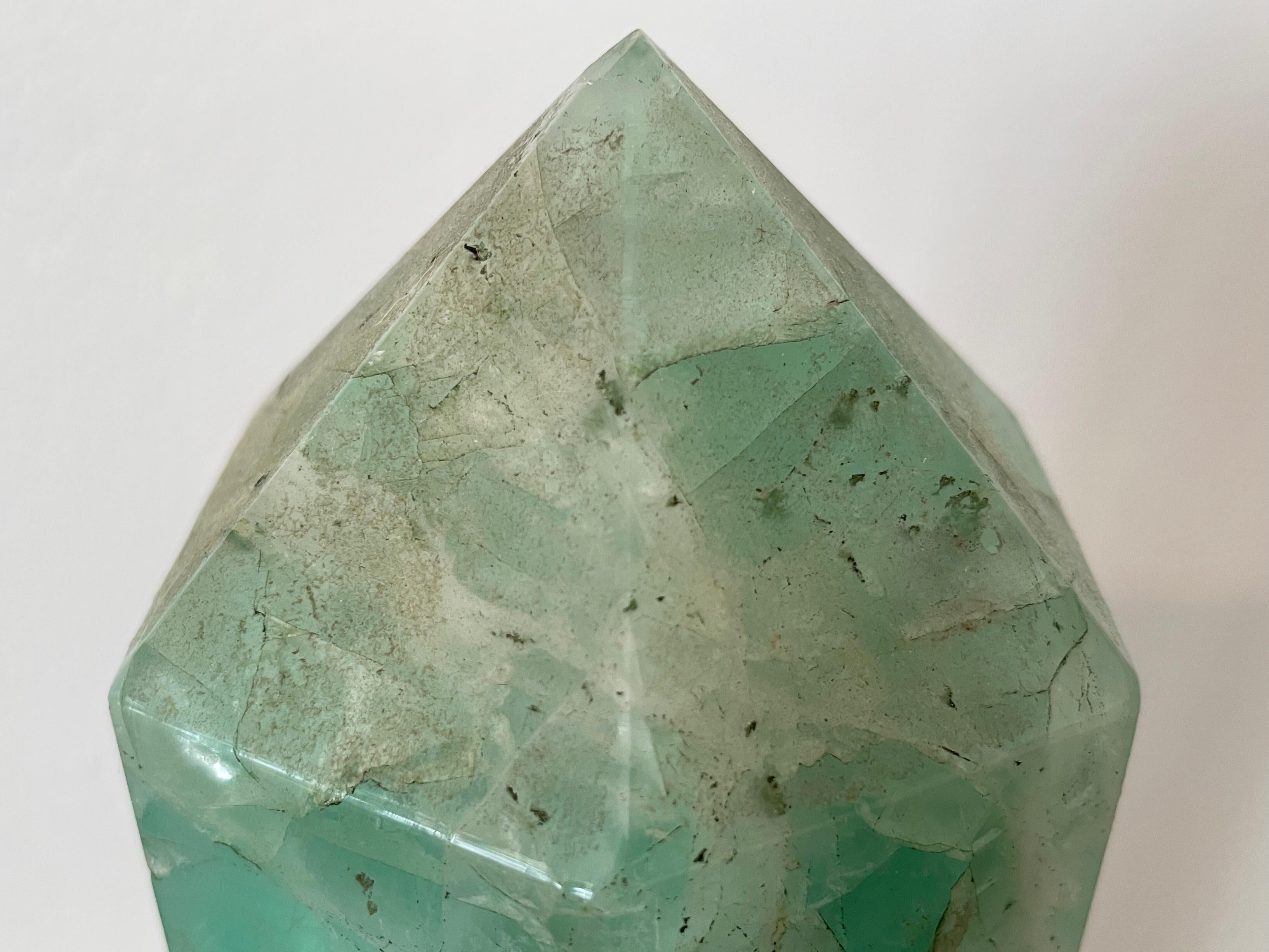 Green Asian Crystal Marble Hexagonal Obelisk For Sale 3