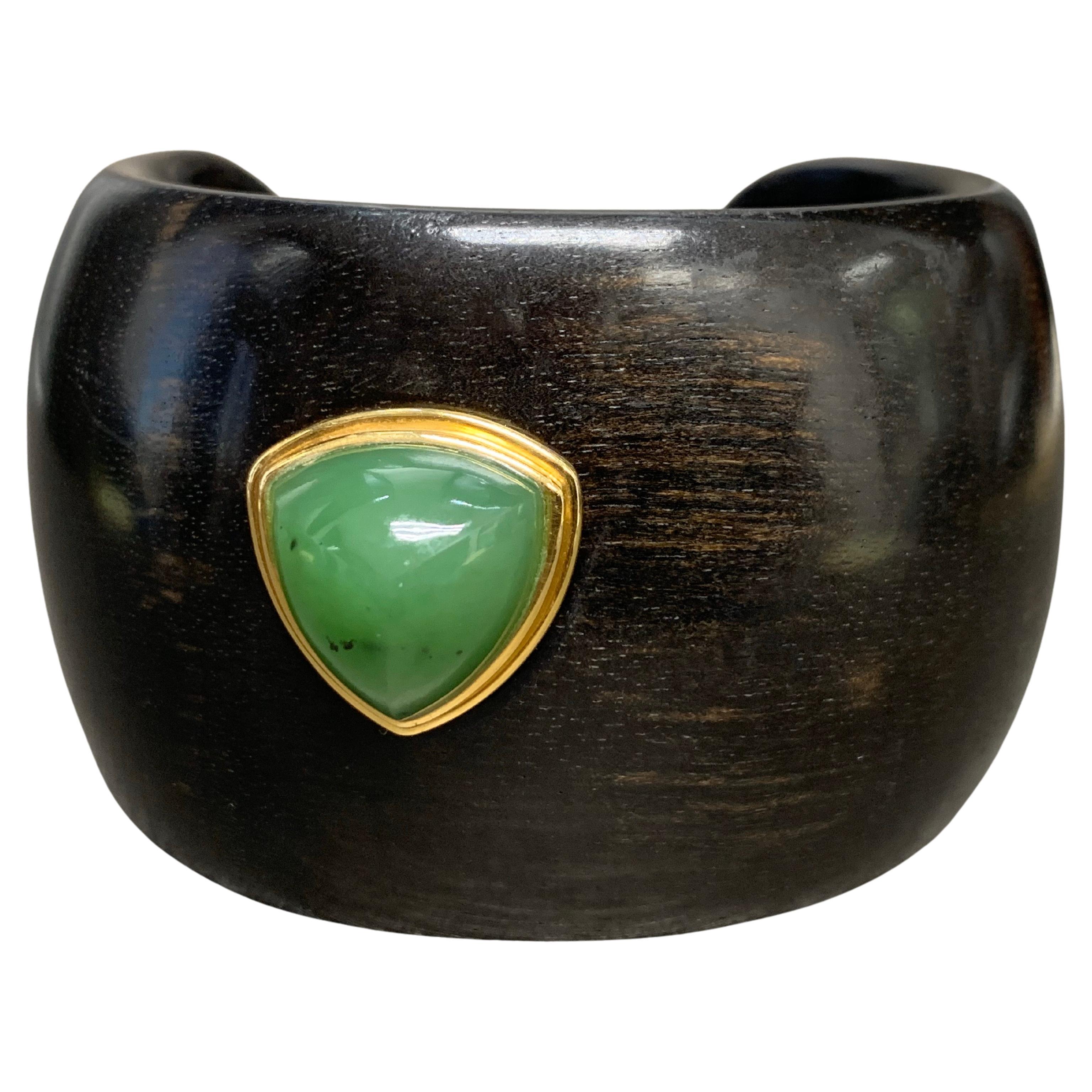 Green Aventurine 4.86 Carats, Ebony Wood Bracelet For Sale