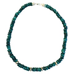 Green Aventurine and 14k Gold Rondelle Beaded Necklace, 17.5"
