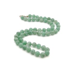 Vintage Green Aventurine and Silver Beaded Necklace
