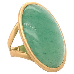 Green Aventurine Brushed Yellow Gold 18 Karat