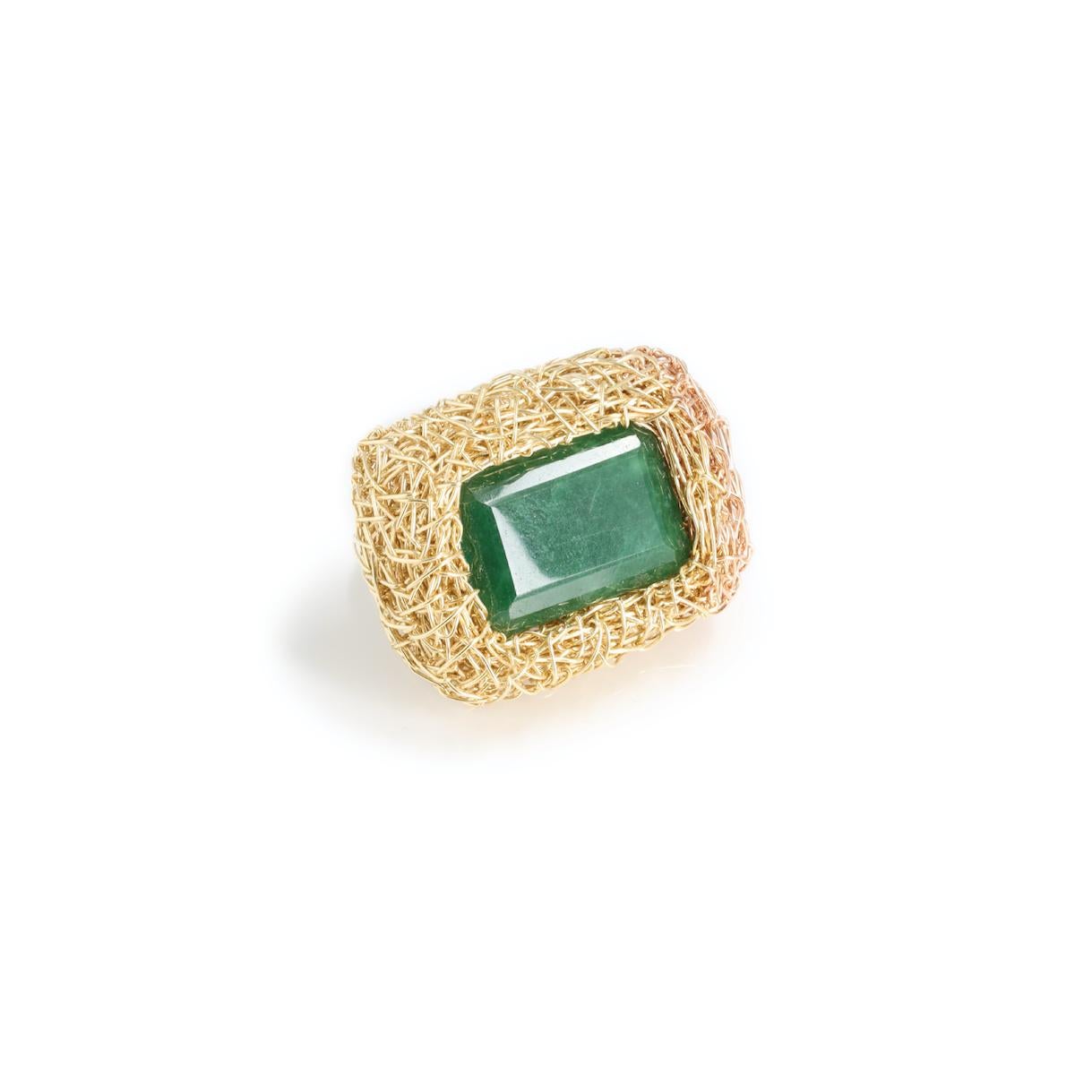 Green Aventurine Emerald Cut One off 14 K Gold F Cocktail Ring by the Artist 2