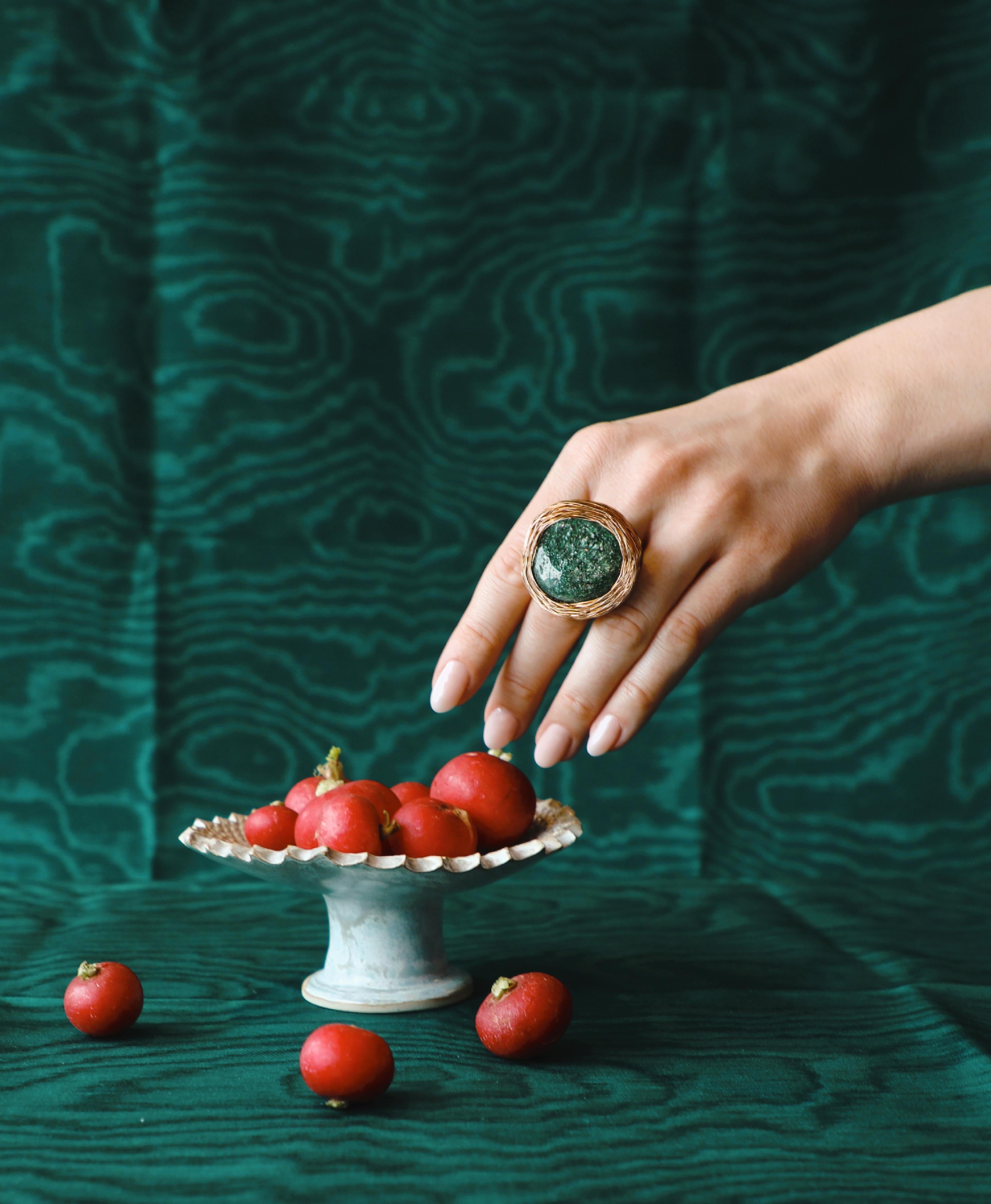Green Aventurine round shape Cocktail & Statement Ring by the Artist For Sale 2