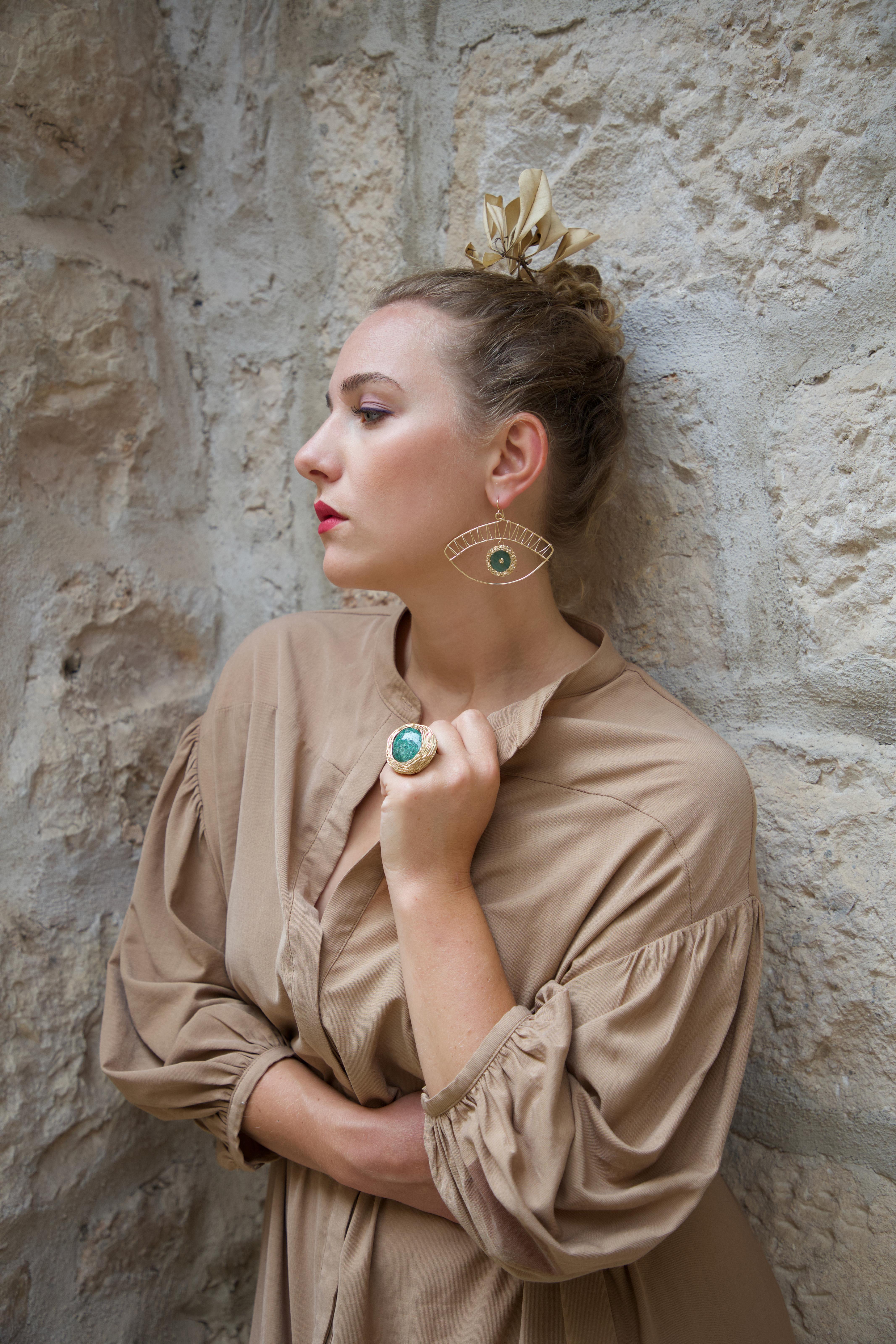 Green Aventurine round shape Cocktail & Statement Ring by the Artist For Sale 6