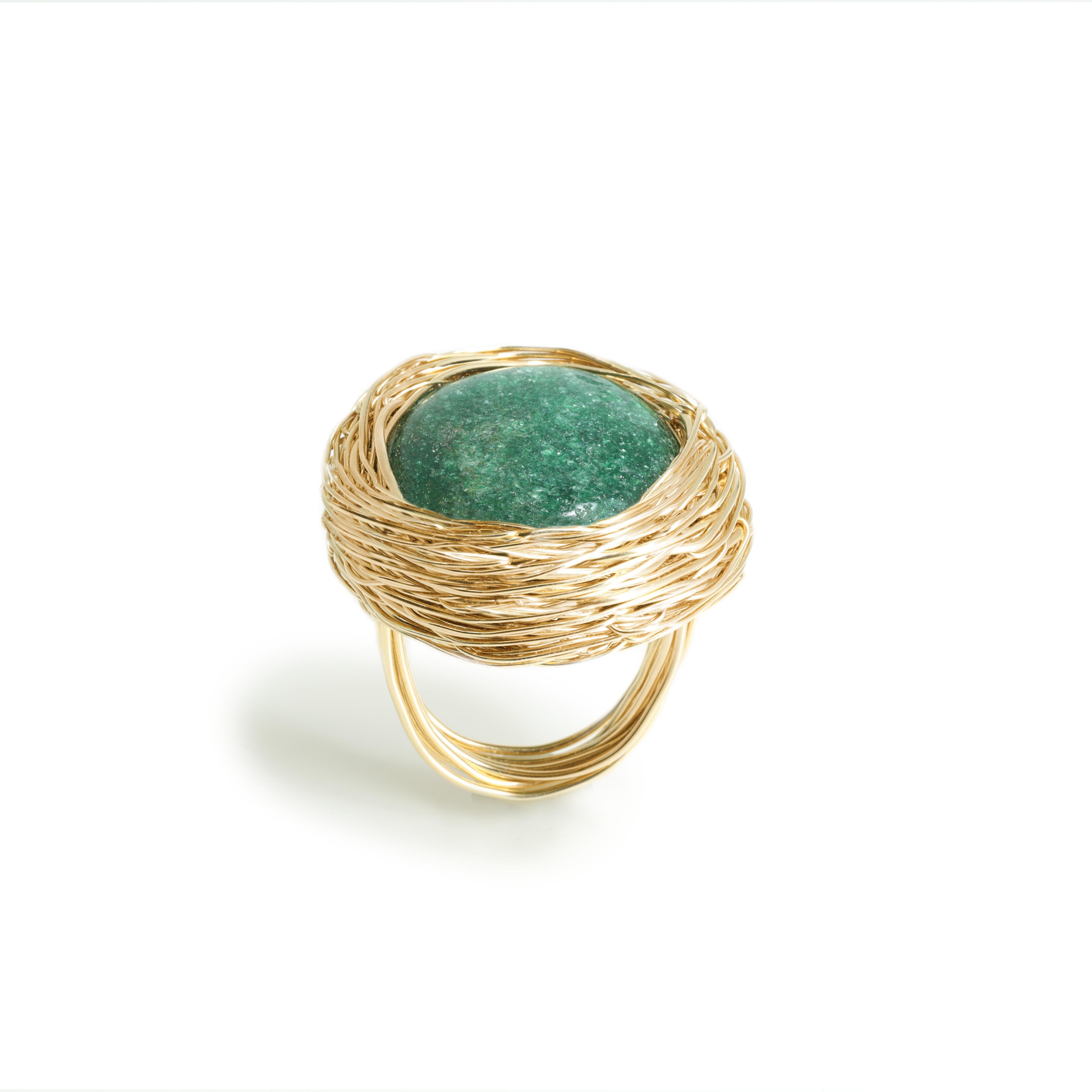 Contemporary Green Aventurine in 14 Kt Gold F Cocktail & Statement Ring by the Artist For Sale