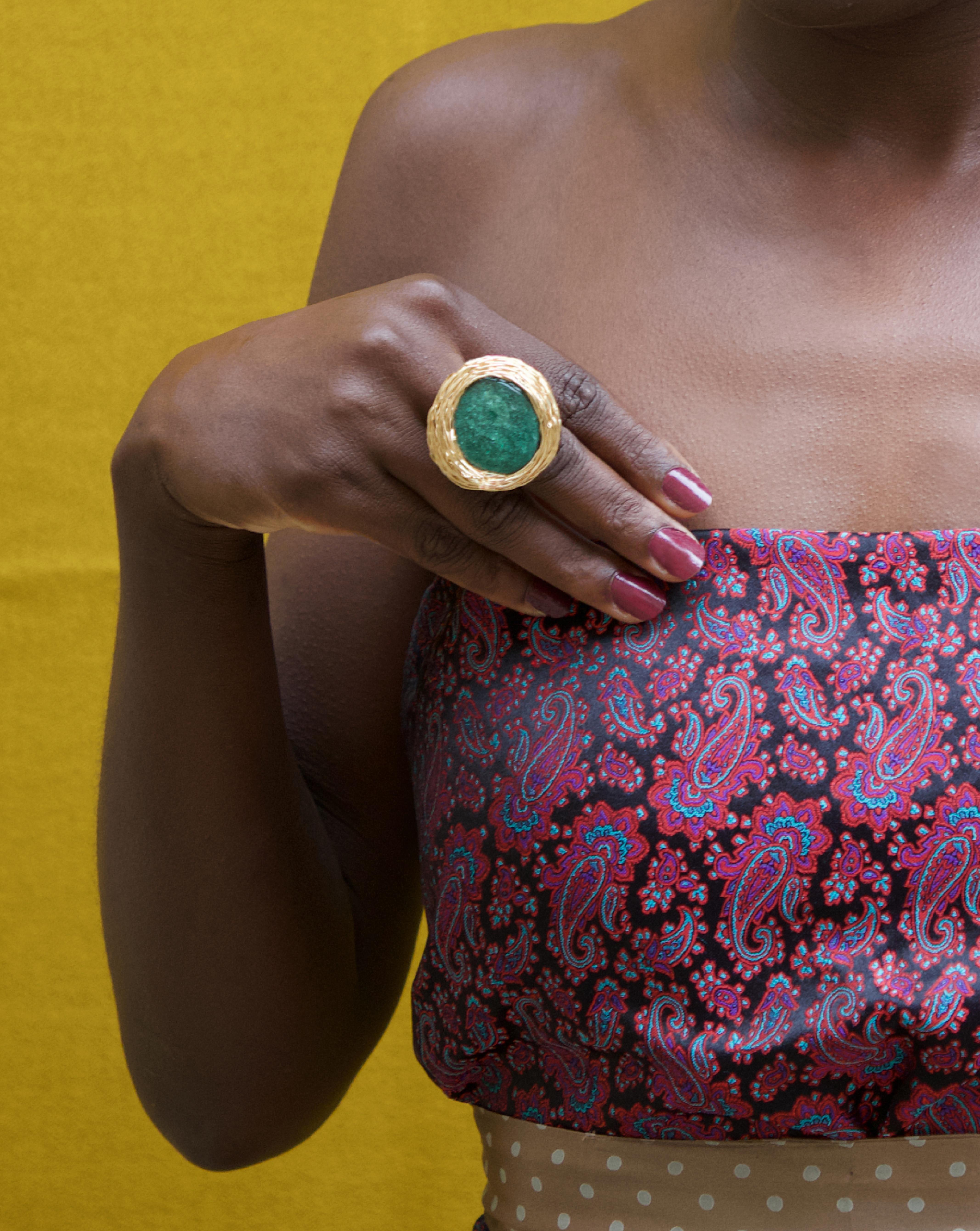Tumbled Green Aventurine in 14 Kt Gold F Cocktail & Statement Ring by the Artist For Sale