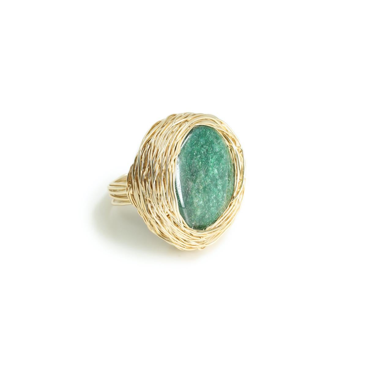 Green Aventurine in 14 Kt Gold F Cocktail & Statement Ring by the Artist For Sale 2
