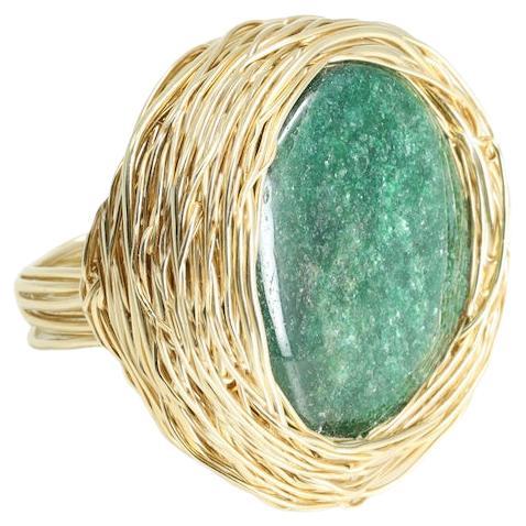 Green Aventurine in 14 Kt Gold F Cocktail & Statement Ring by the Artist For Sale