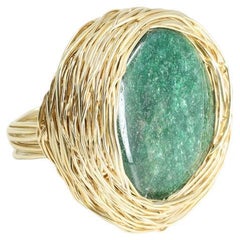 Green Aventurine in 14 Kt Gold F Cocktail & Statement Ring by the Artist