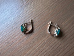 Green aventurine rose gold diamond earrings 14KT Made in Ukraine