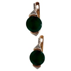 Green aventurine rose gold diamond earrings 14KT Made in Ukraine