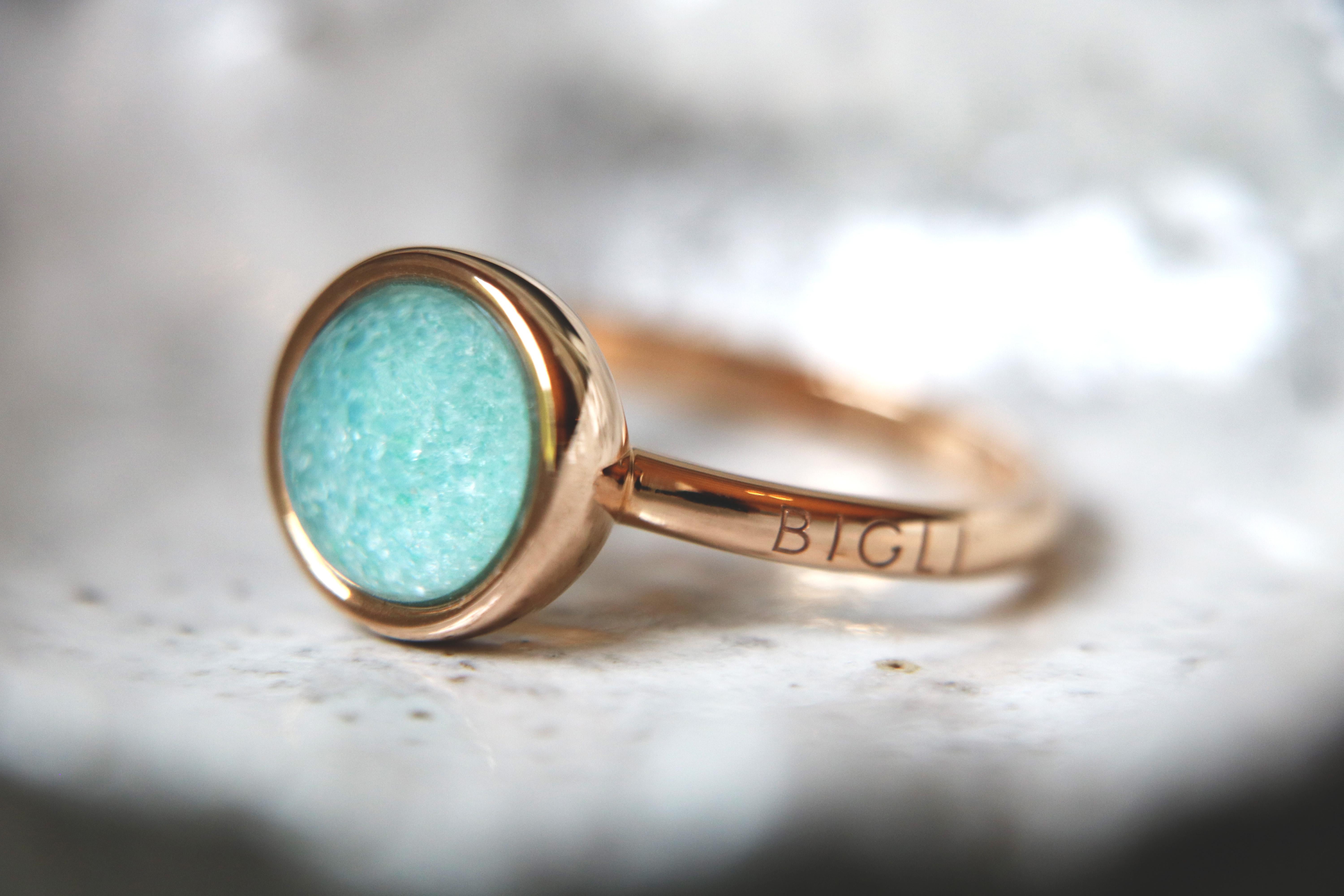 Grüner Ring aus grünem Aventurin, Türkis und Bergkristall von Bigli aus 18 Karat Gold (Zeitgenössisch) im Angebot