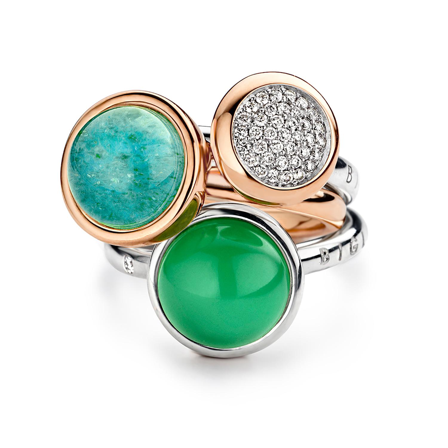 Grüner Ring aus grünem Aventurin, Türkis und Bergkristall von Bigli aus 18 Karat Gold Damen im Angebot