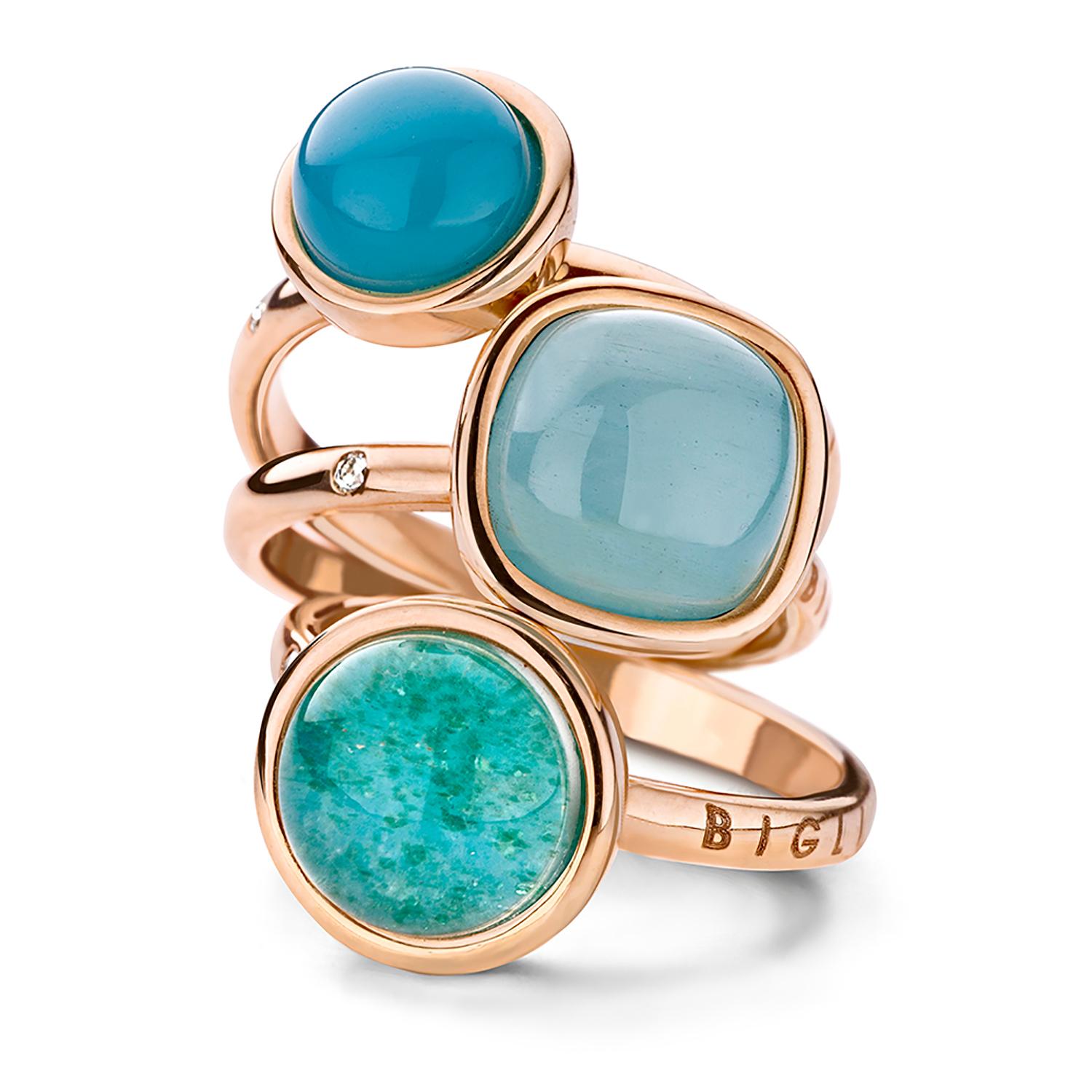 Grüner Ring aus grünem Aventurin, Türkis und Bergkristall von Bigli aus 18 Karat Gold im Angebot 1