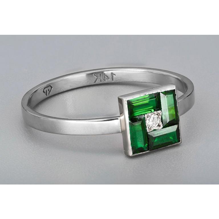 Green Baguette 14k Gold Ring 3
