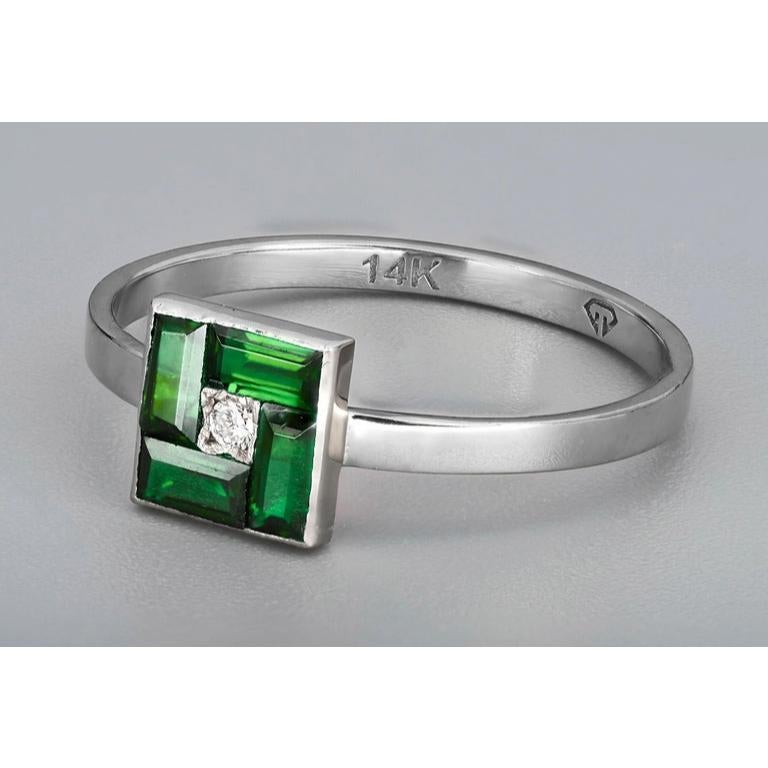 Green Baguette 14k Gold Ring 4