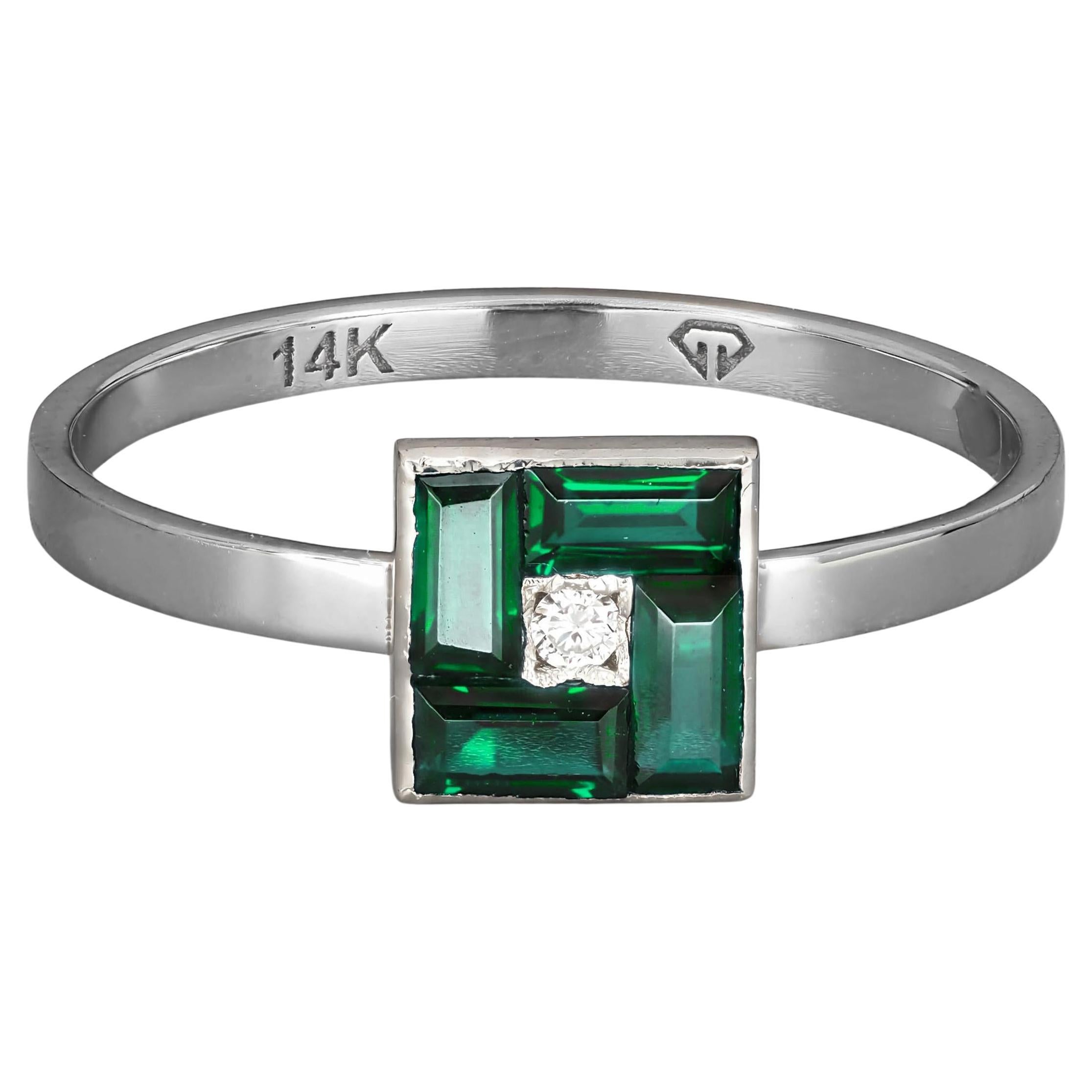 Green baguette 14k gold ring