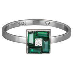 Grüner Baguette 14k Goldring