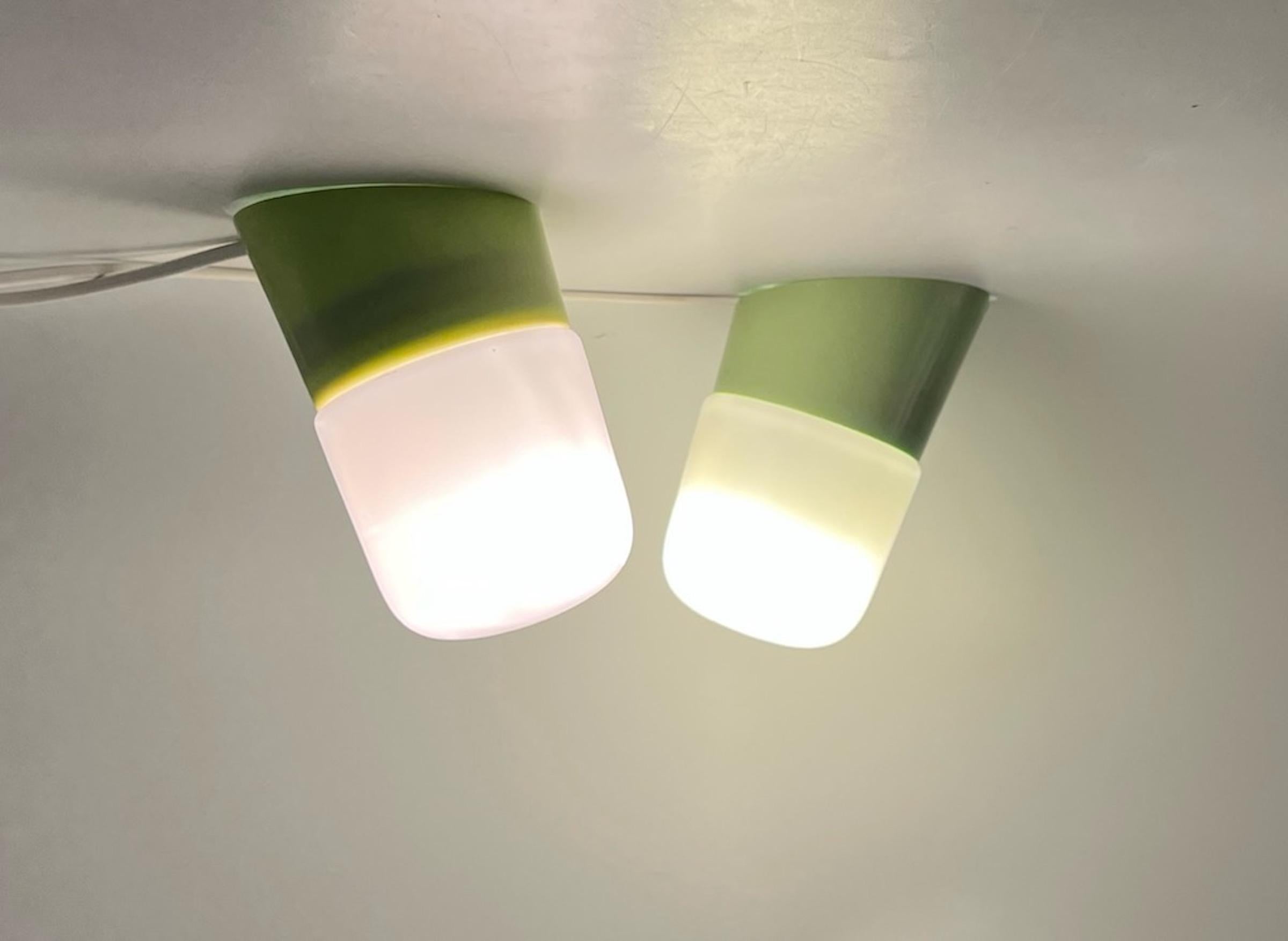 Industrial Green Bakelite Wall or Ceiling Lamps, 1960s, Set of 2 For Sale