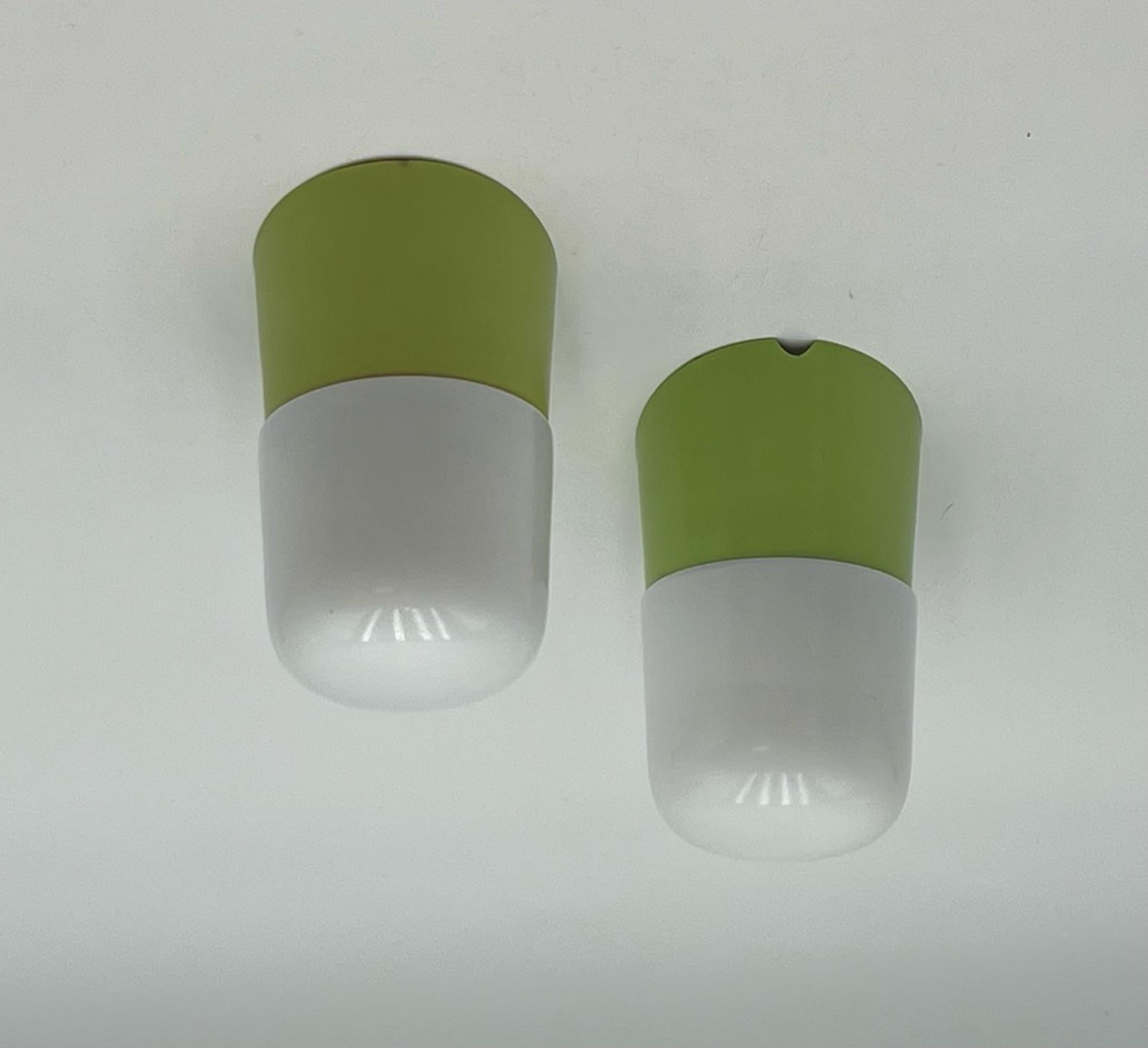 Opaline Glass Green Bakelite Wall or Ceiling Lamps, 1960s, Set of 2 For Sale