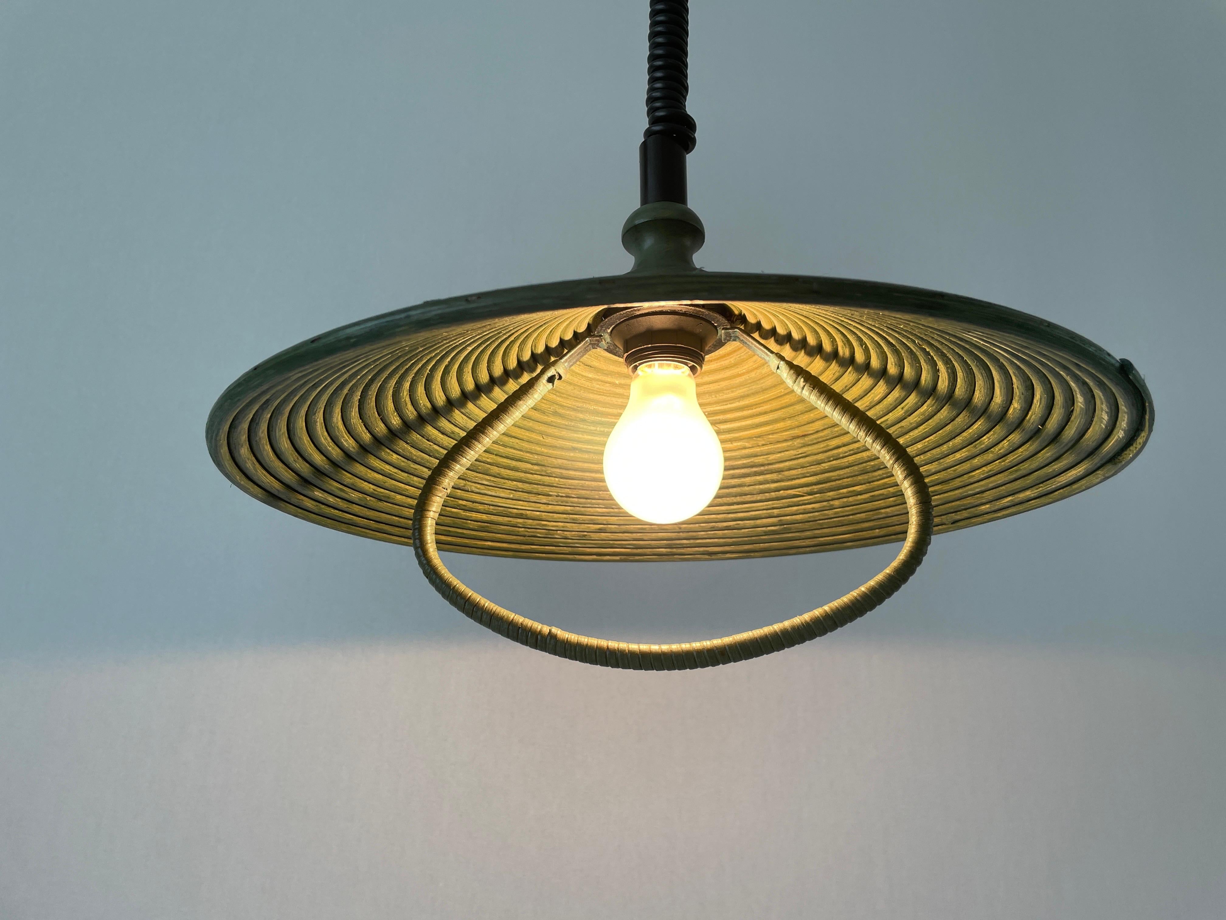 Green Bamboo Adjustable Pendant Lamp, 1980s, Germany For Sale 4