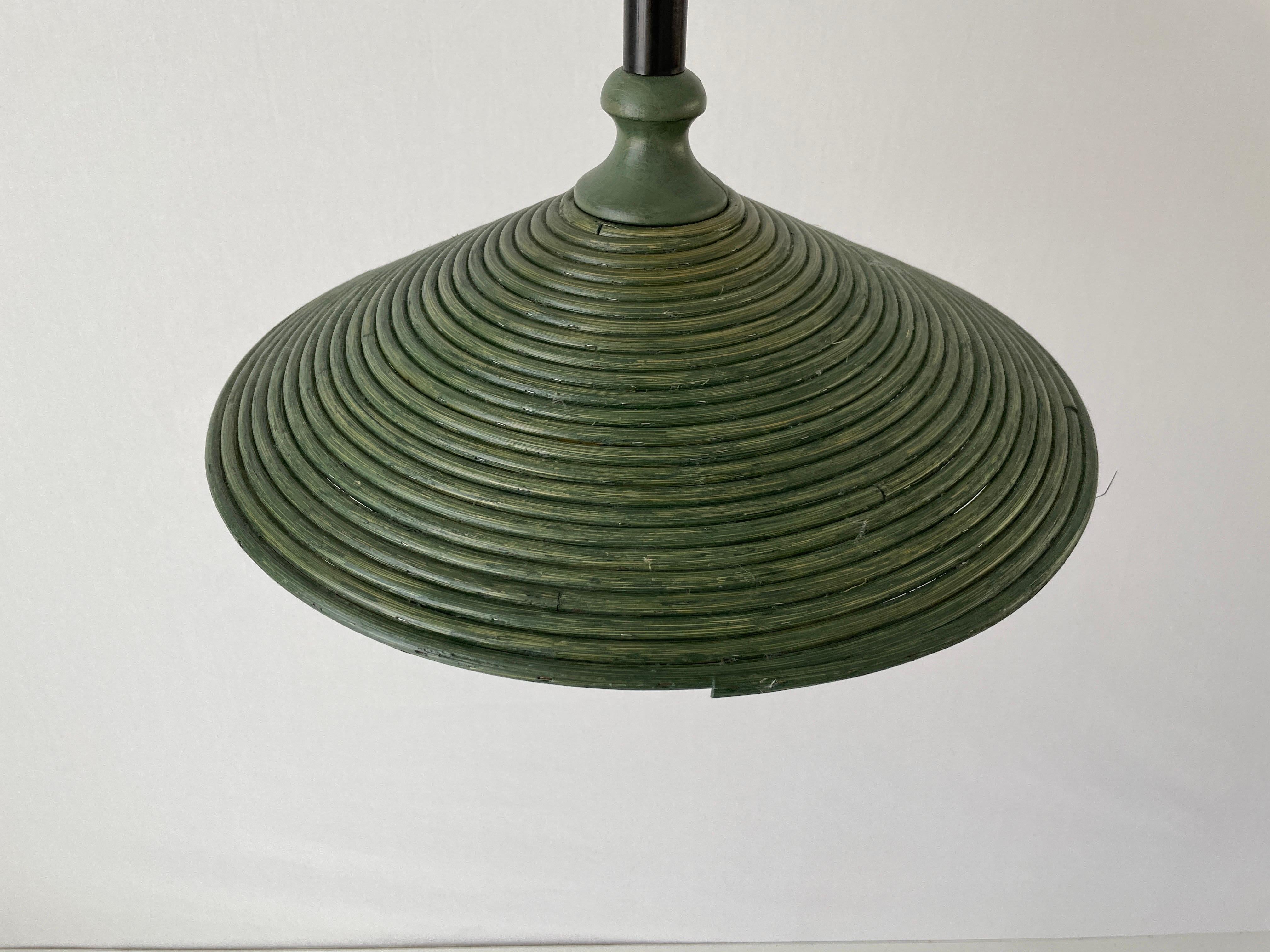Mid-Century Modern Green Bamboo Adjustable Pendant Lamp, 1980s, Germany For Sale