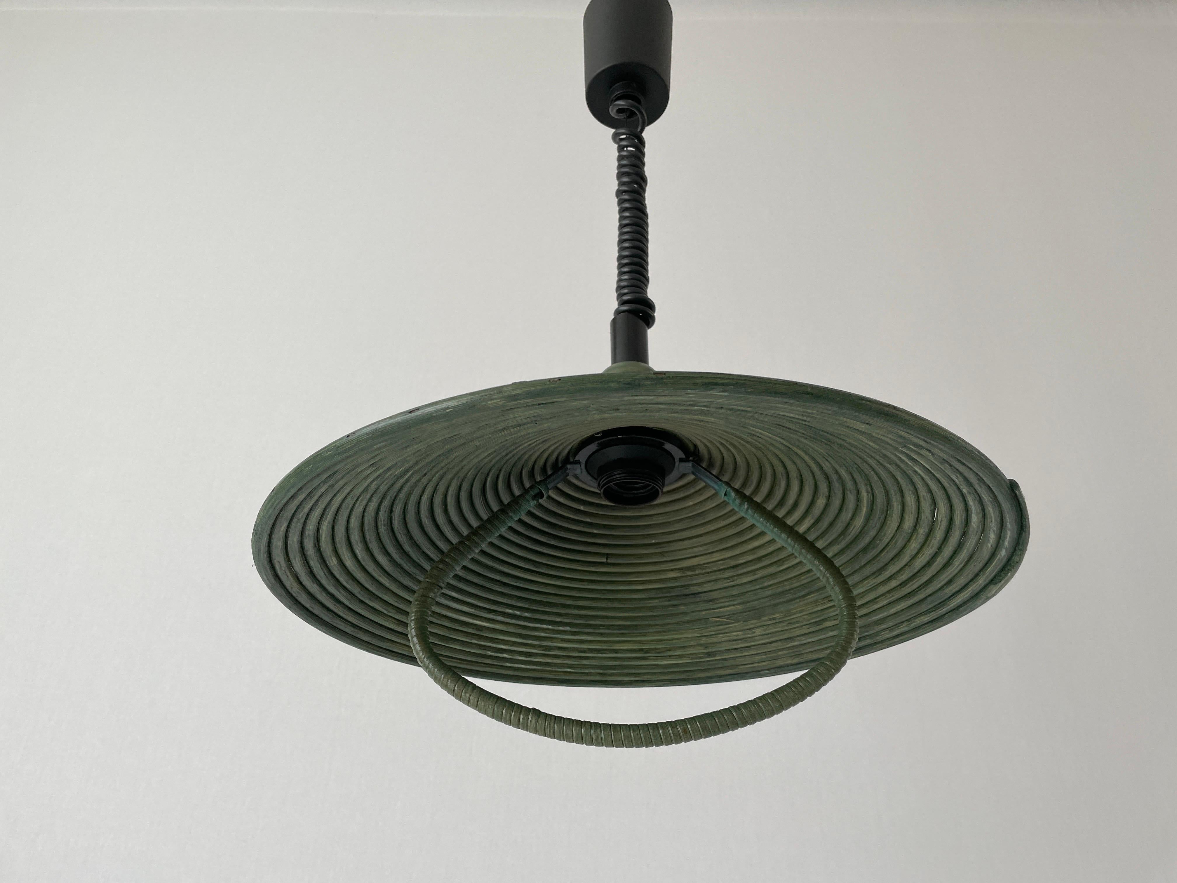 Late 20th Century Green Bamboo Adjustable Pendant Lamp, 1980s, Germany For Sale