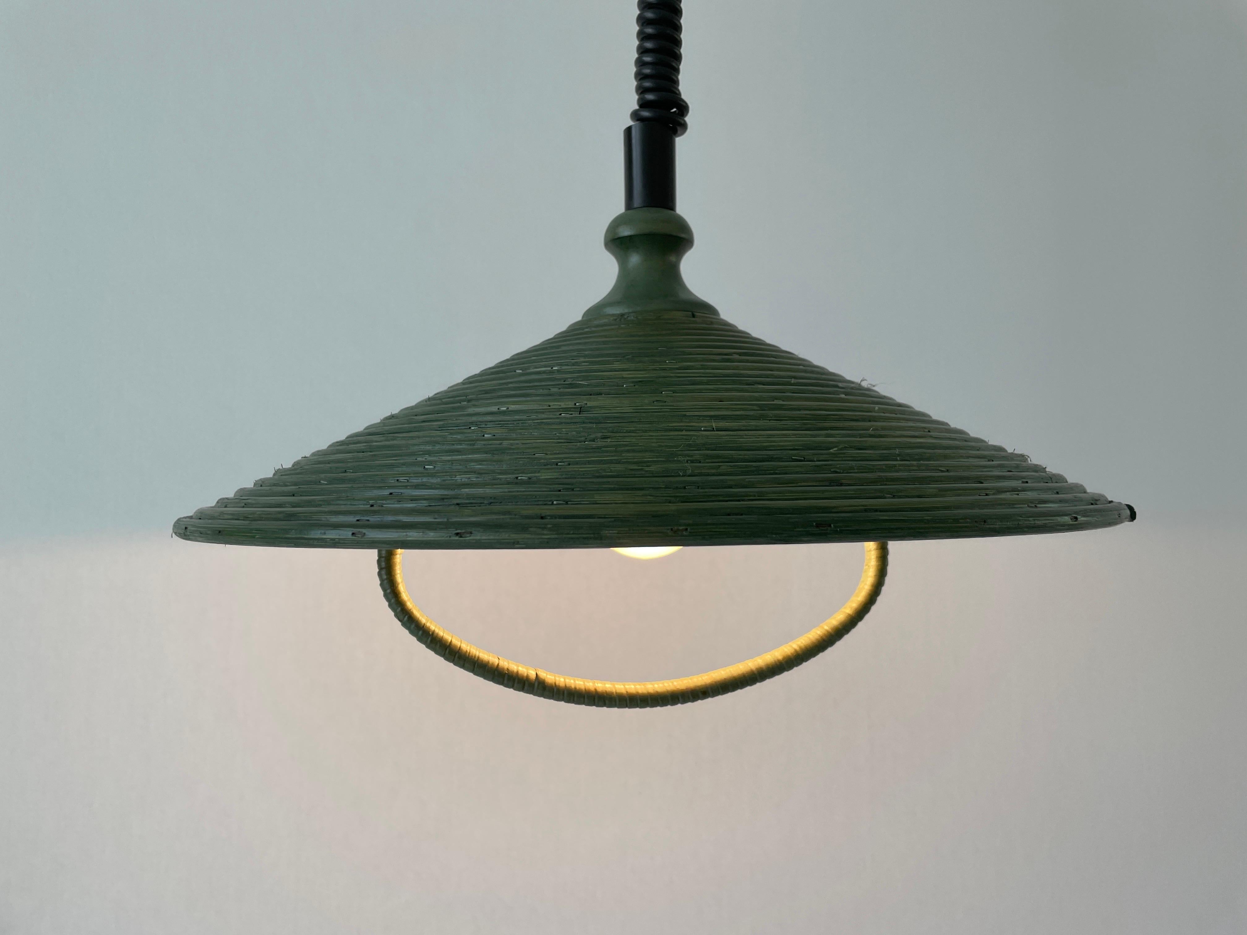 Green Bamboo Adjustable Pendant Lamp, 1980s, Germany For Sale 1