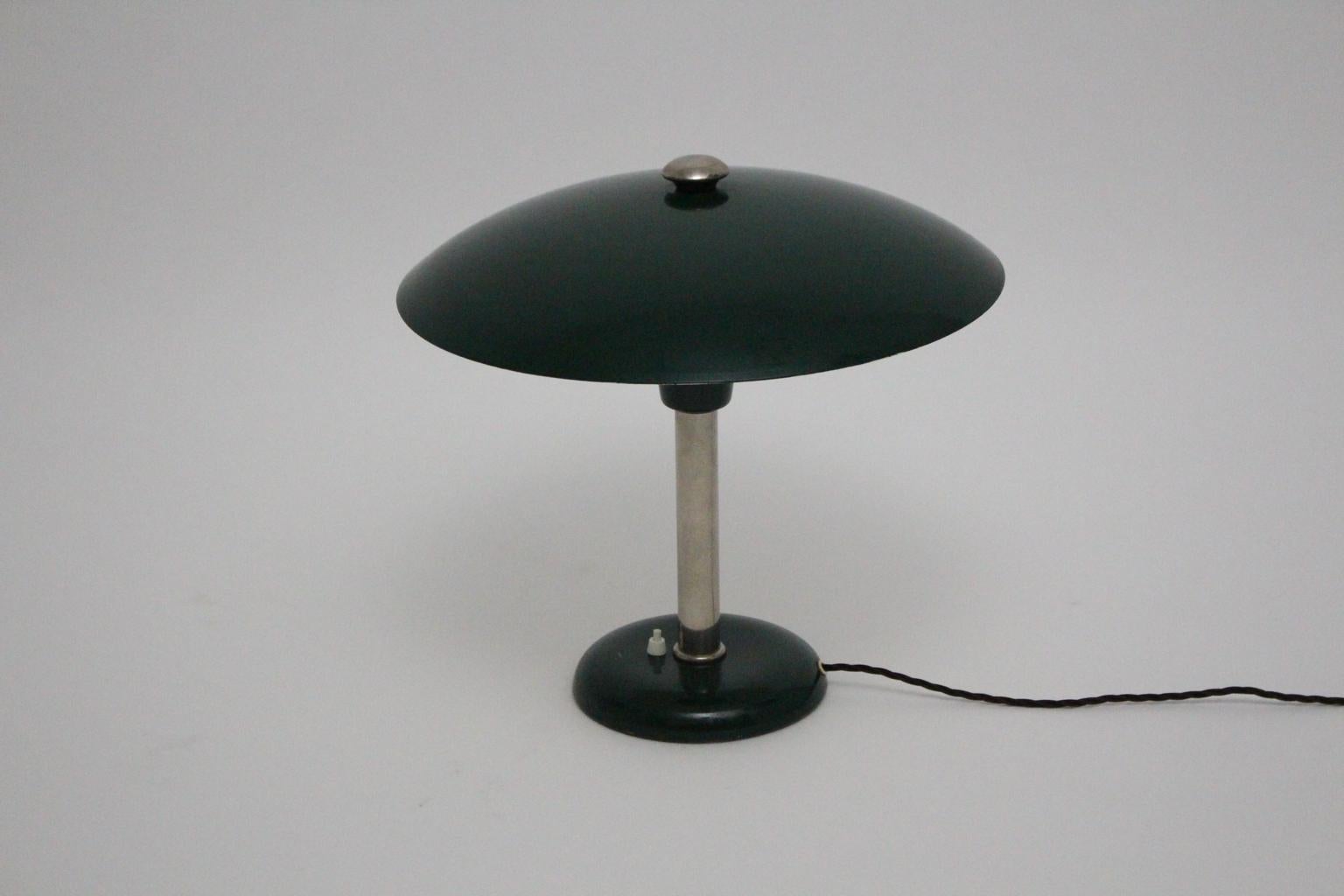 Green Bauhaus Art Deco Vintage Table Lamp Metal by Max Schumacher, 1934, Germany In Good Condition For Sale In Vienna, AT