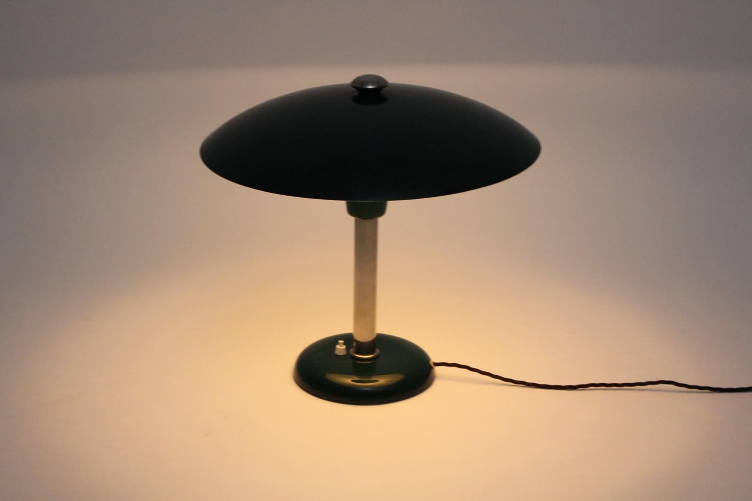 Mid-20th Century Green Bauhaus Art Deco Vintage Table Lamp Metal by Max Schumacher, 1934, Germany For Sale