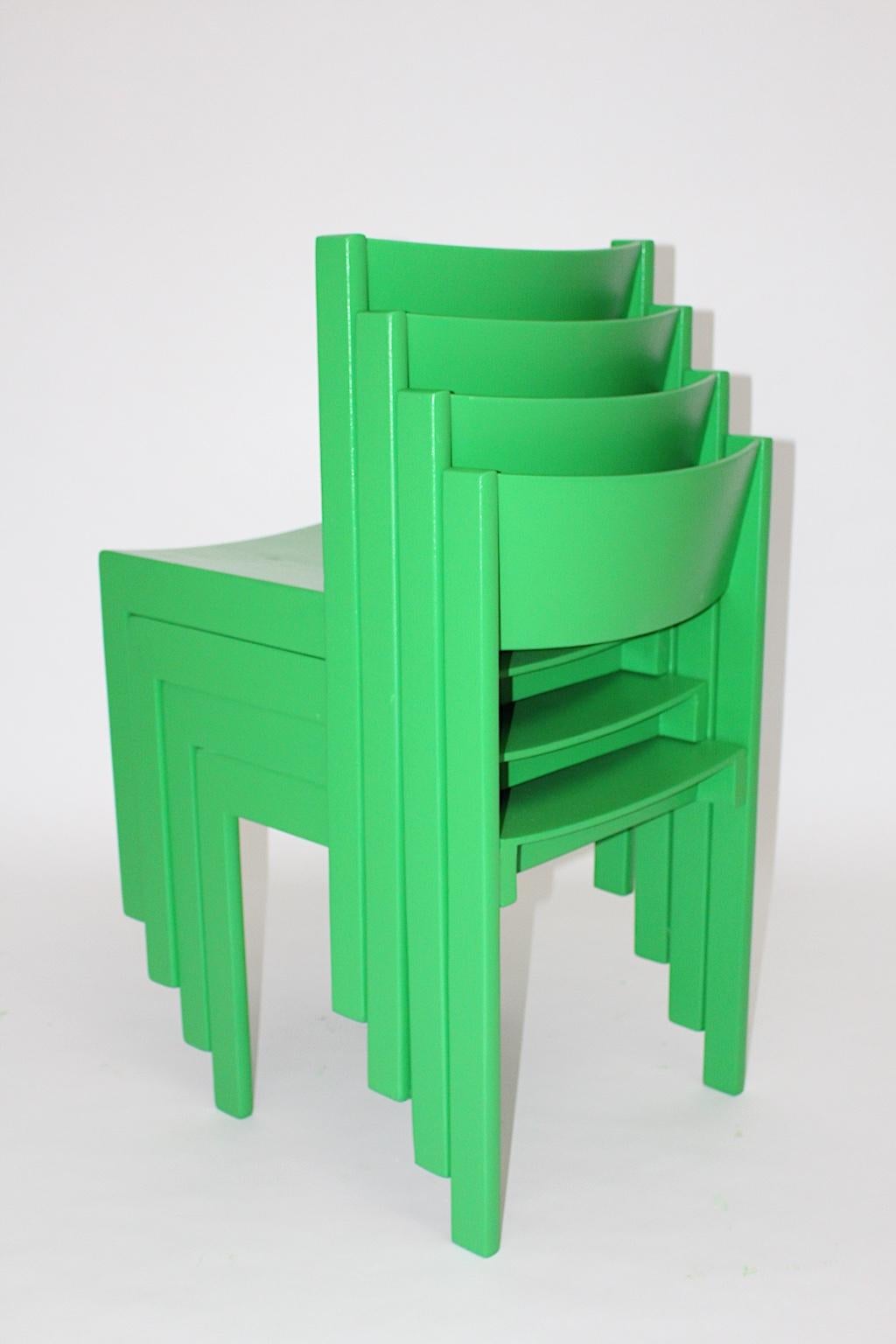 20th Century Green Beech Mid-Century Modern Vintage Set of Twelve Dining Chairs 1950s Austria